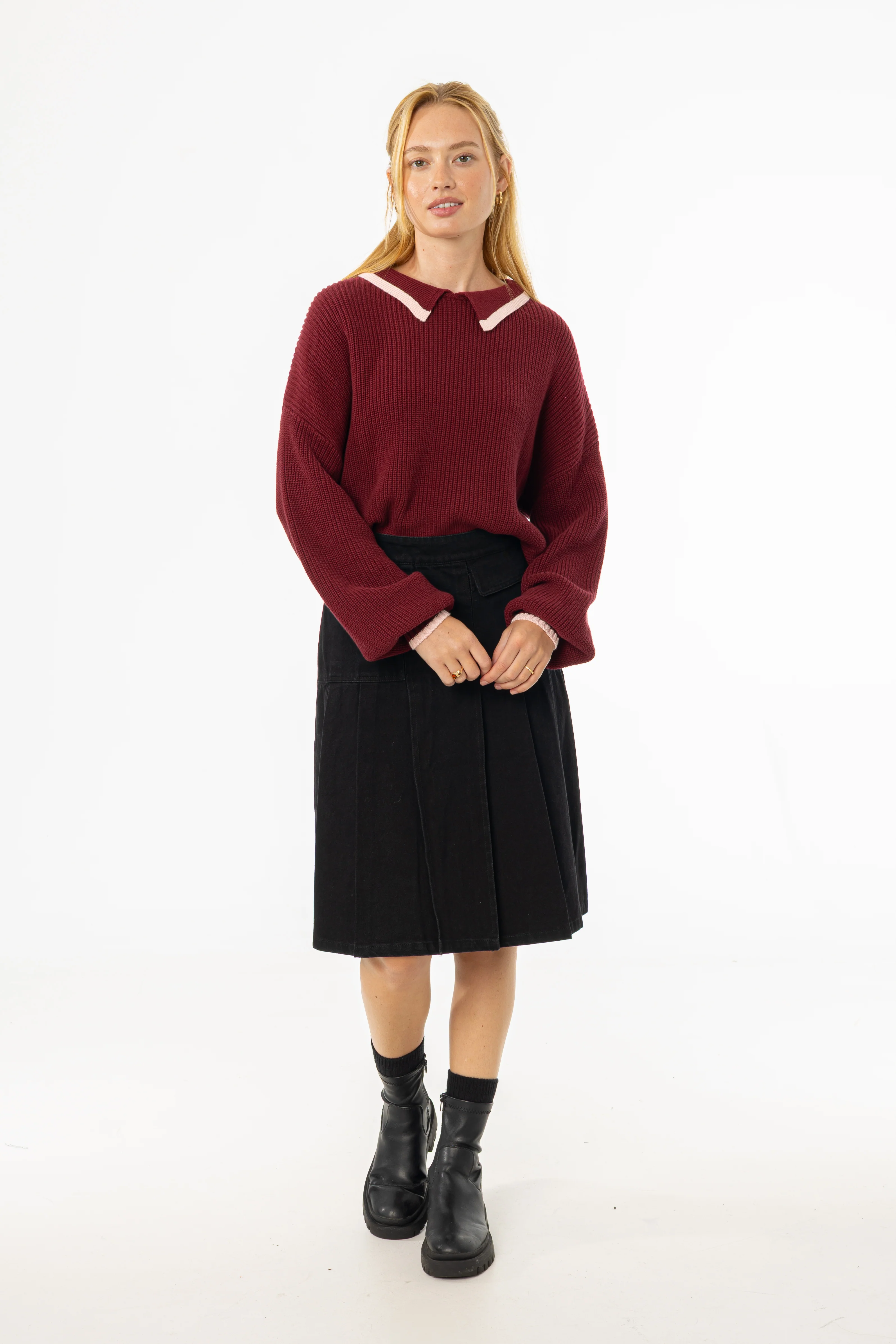 Black Half Pleat Cargo Denim Skirt - KJDHW