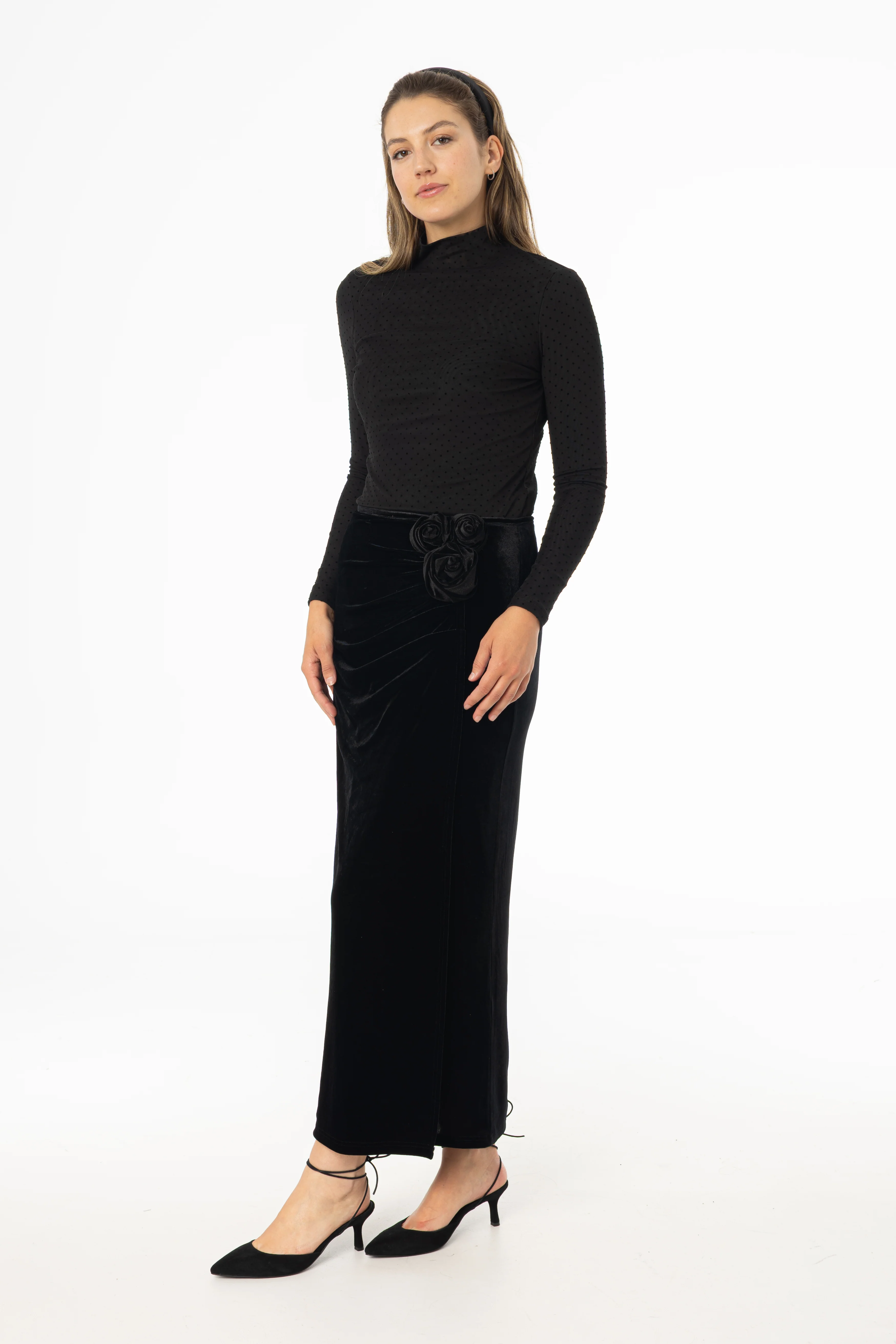 Black Velour Rose Skirt - KJDHW