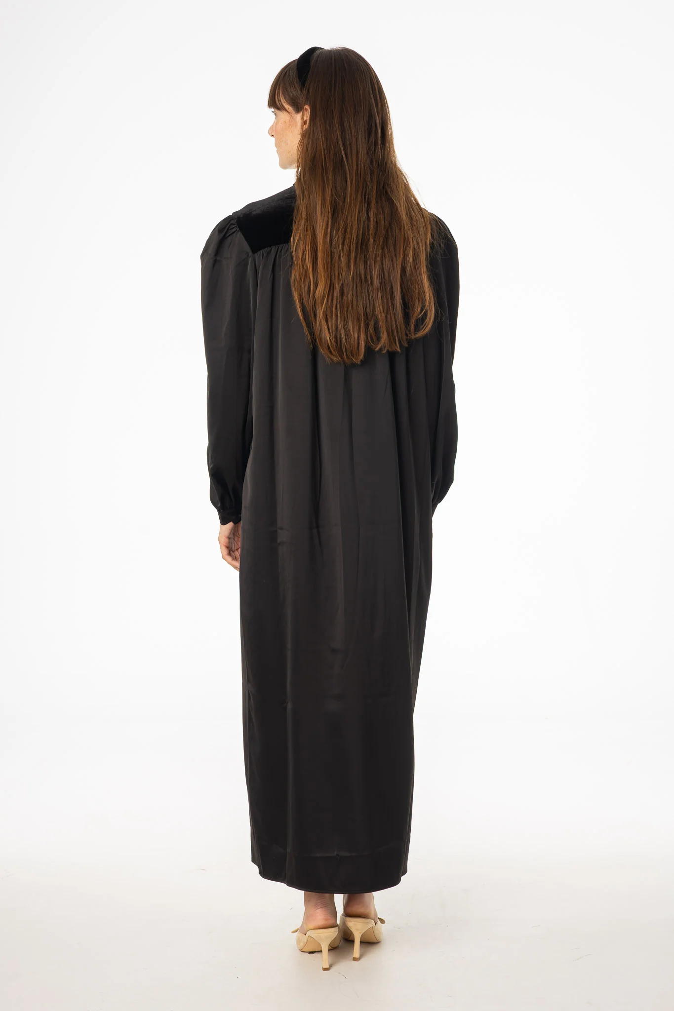 Black Velour Yoke Maxi Dress - KJDHW
