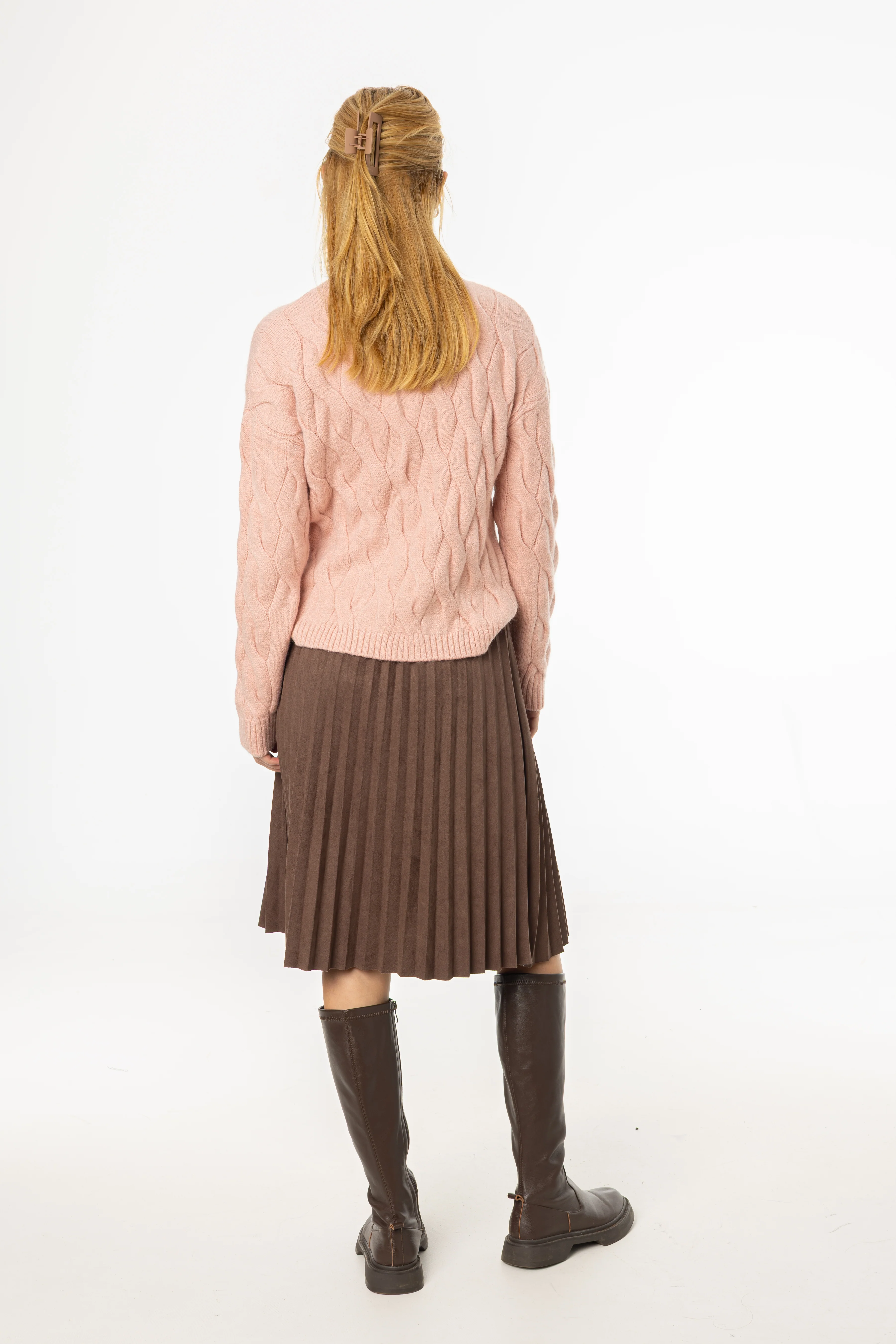 Brown Accordion Microsuede Skirt - KJDHW