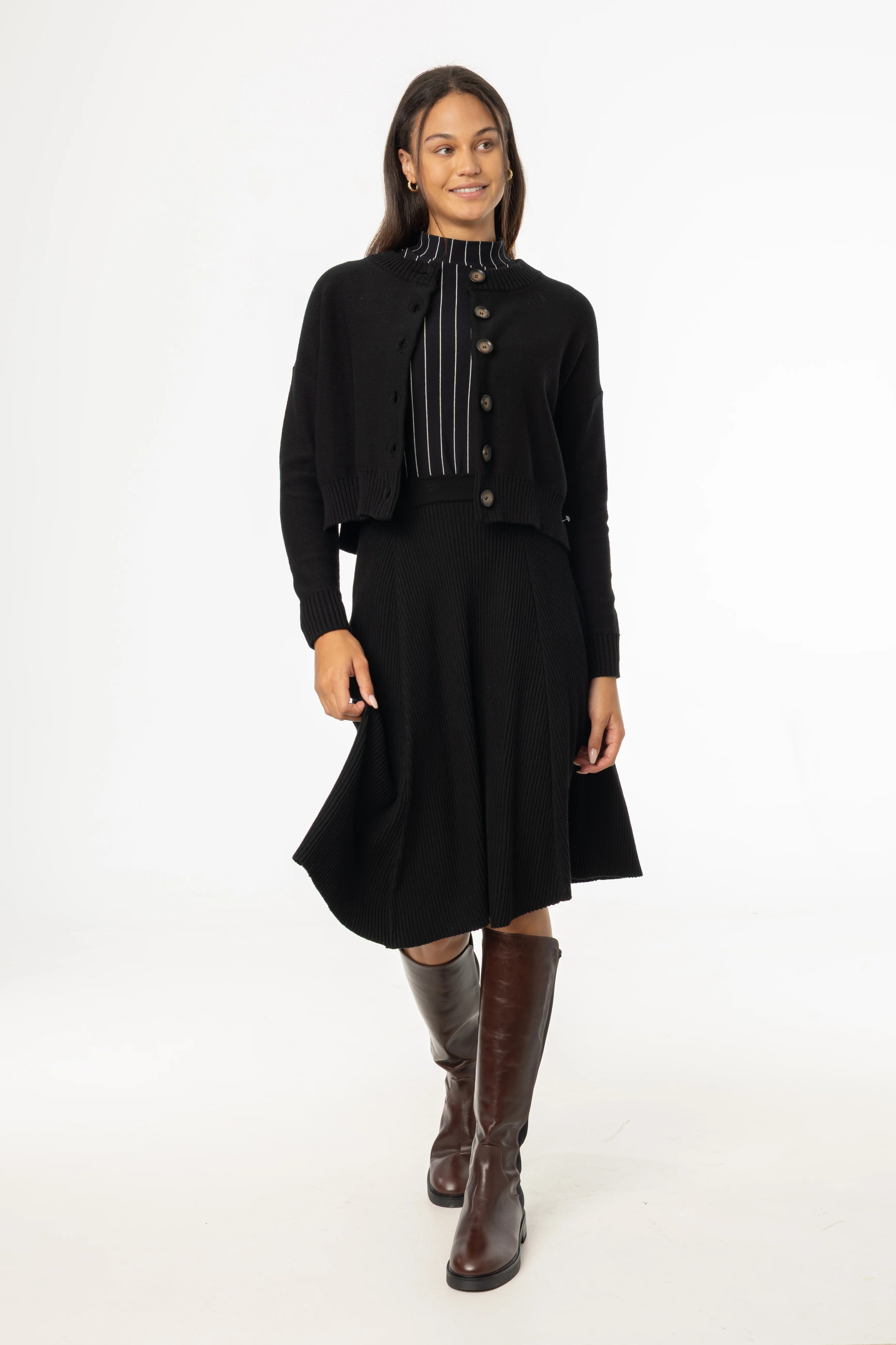 Black Basic Ribbed Knit Skirt - KJDHW