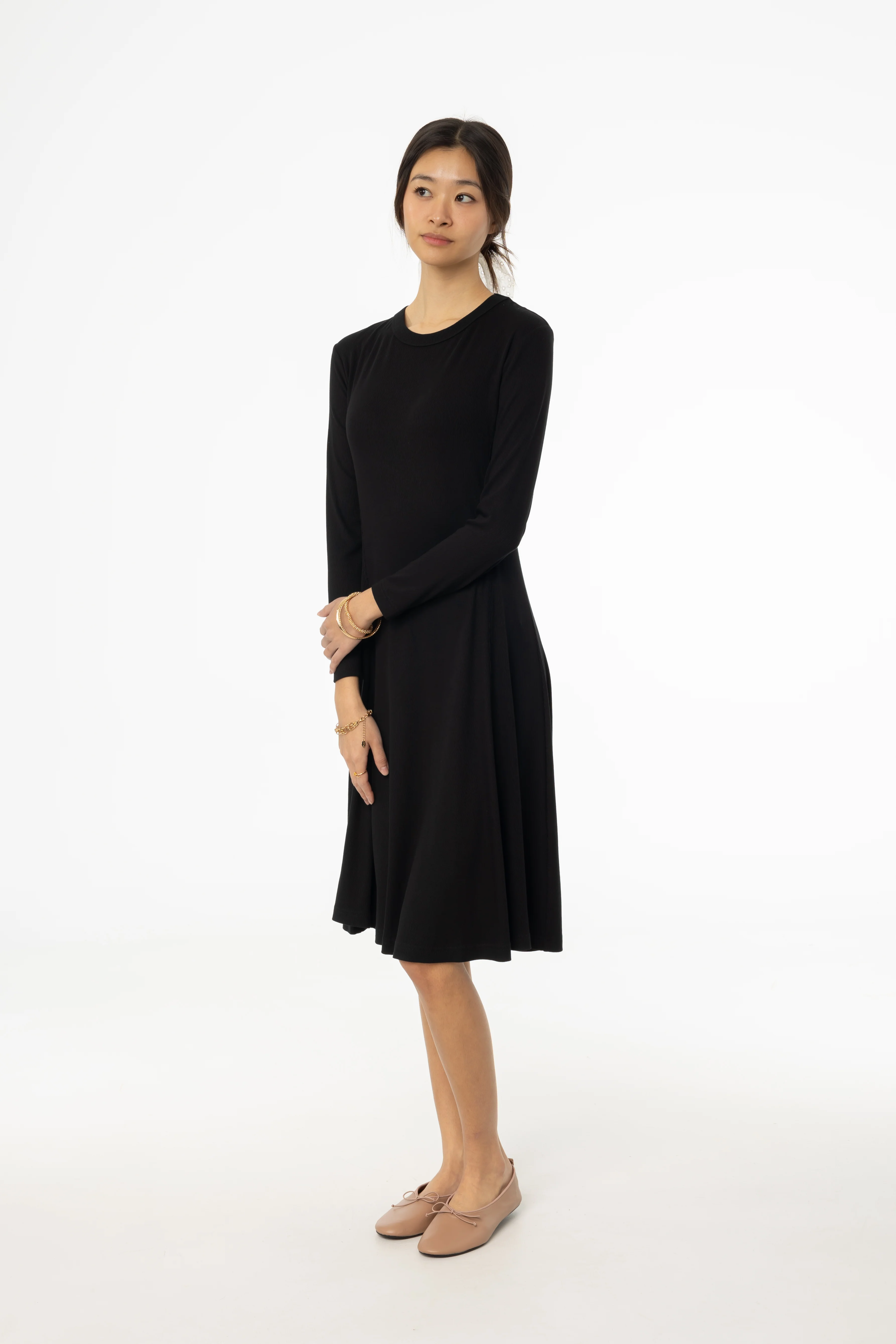 Black Stitched Flare Dress - KJDHW
