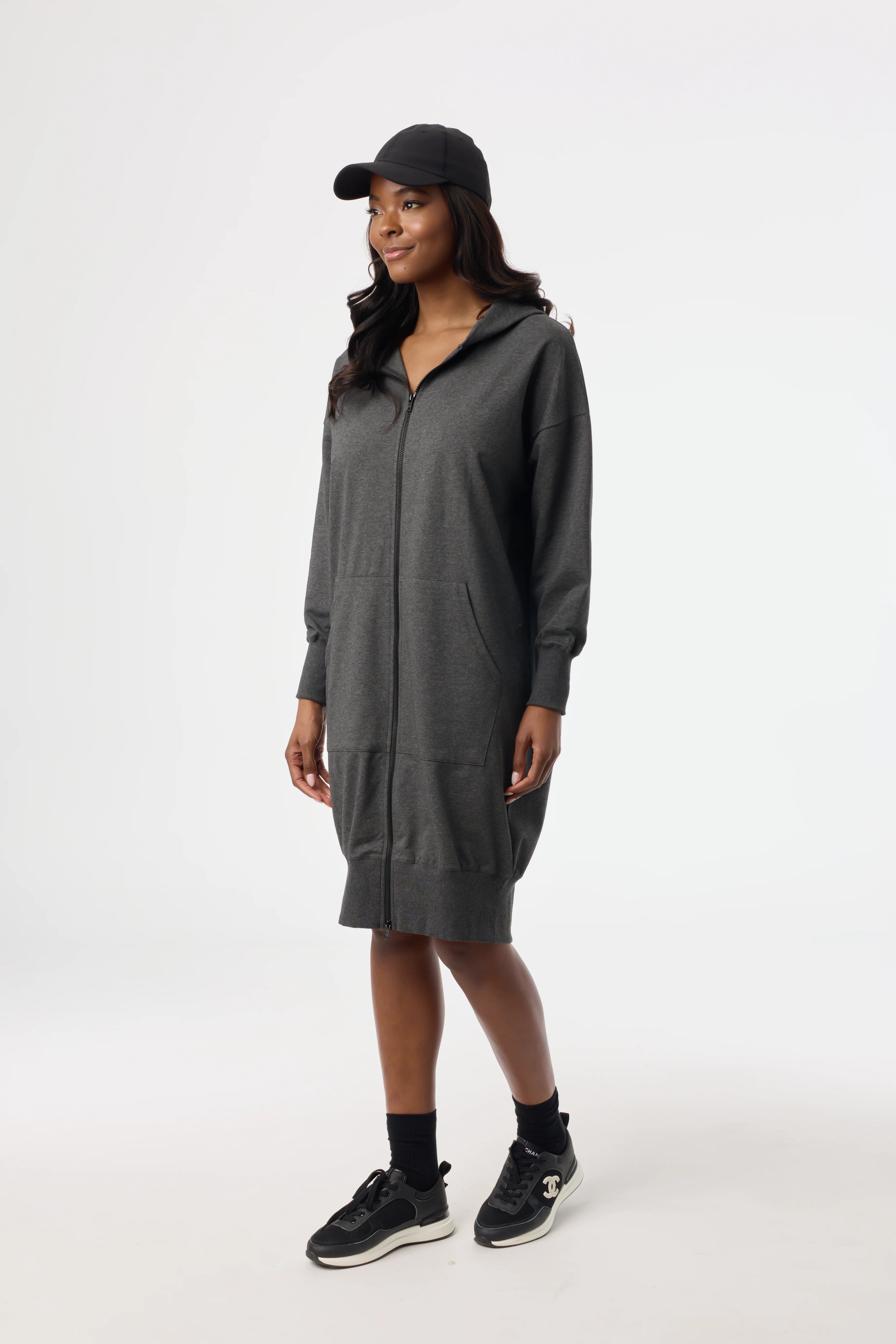 Grey Zipper Sweatshirt Dress - KJDHW