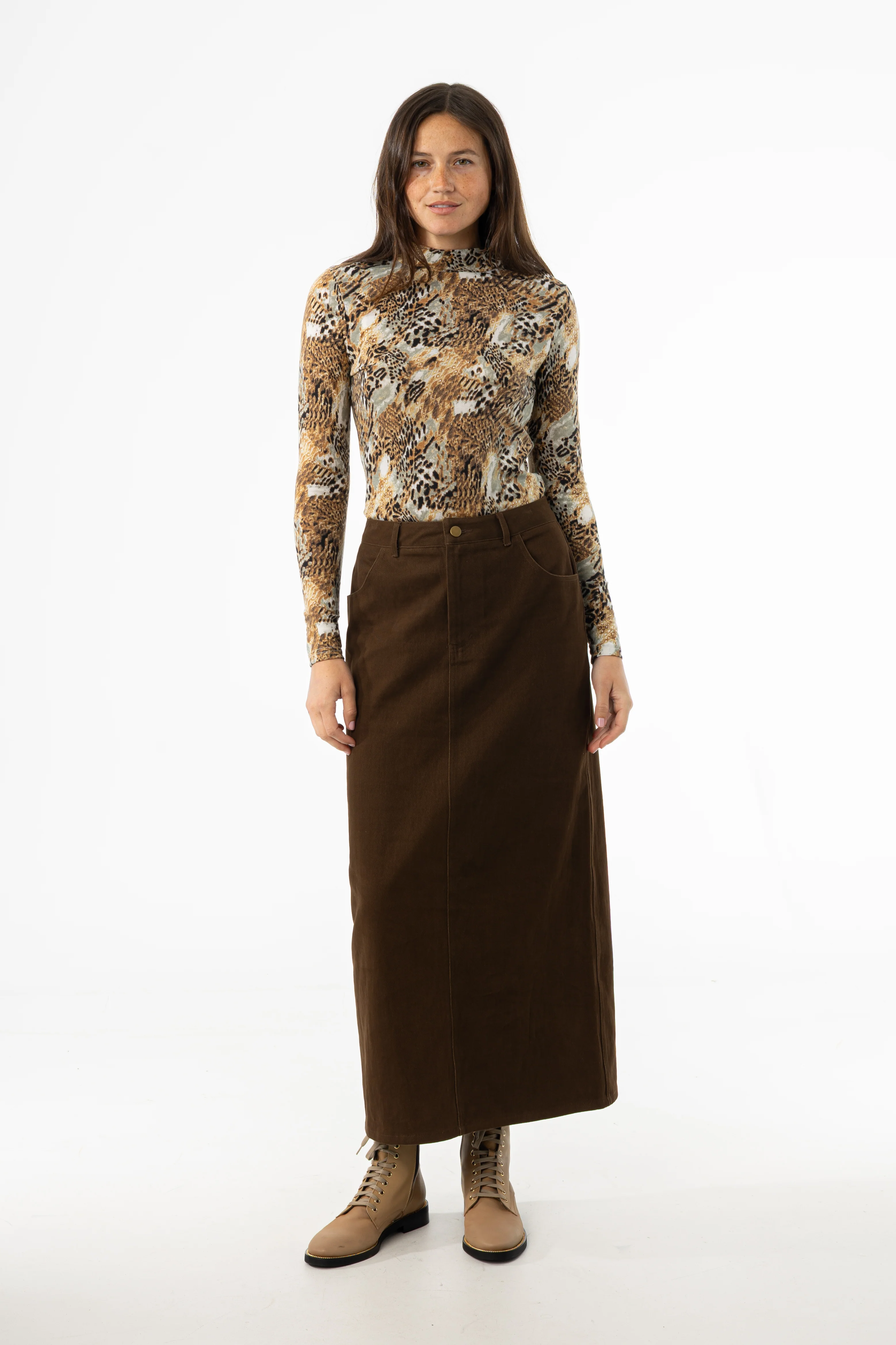 Brown Everyday Denim Skirt - KJDHW