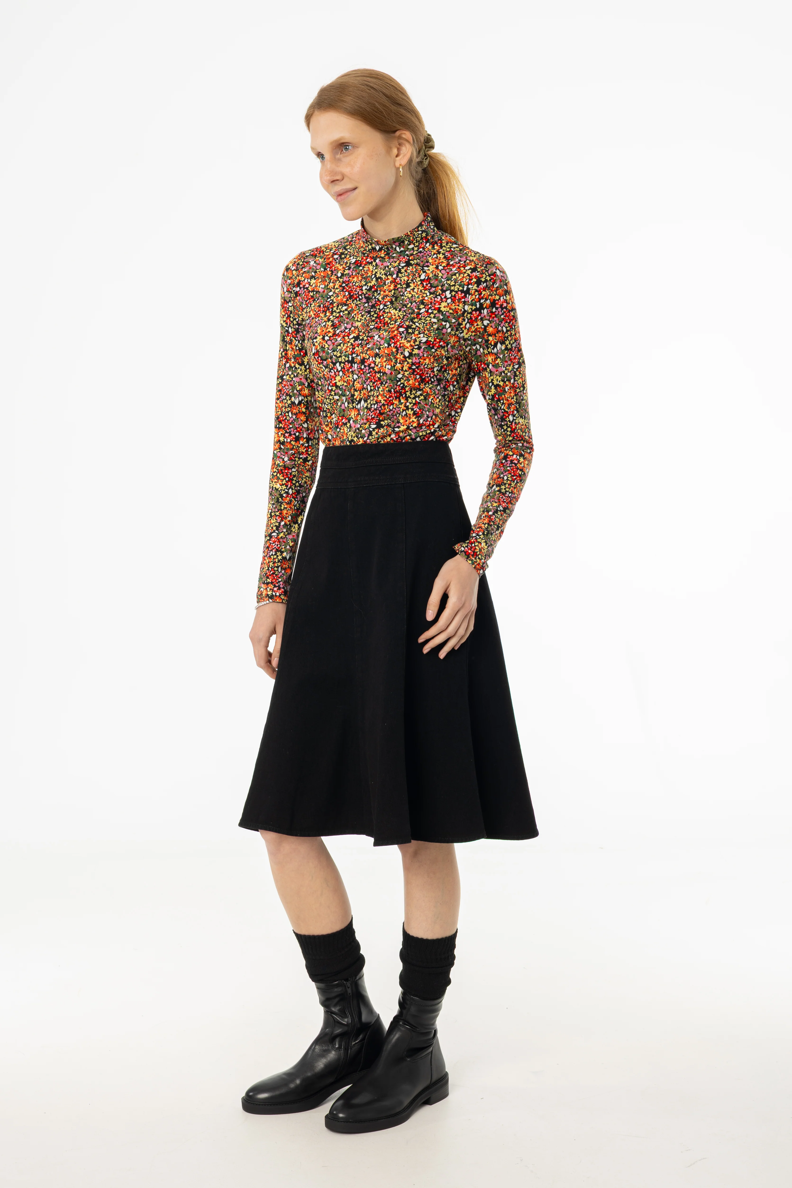 Black Flared Denim Skirt - KJDHW