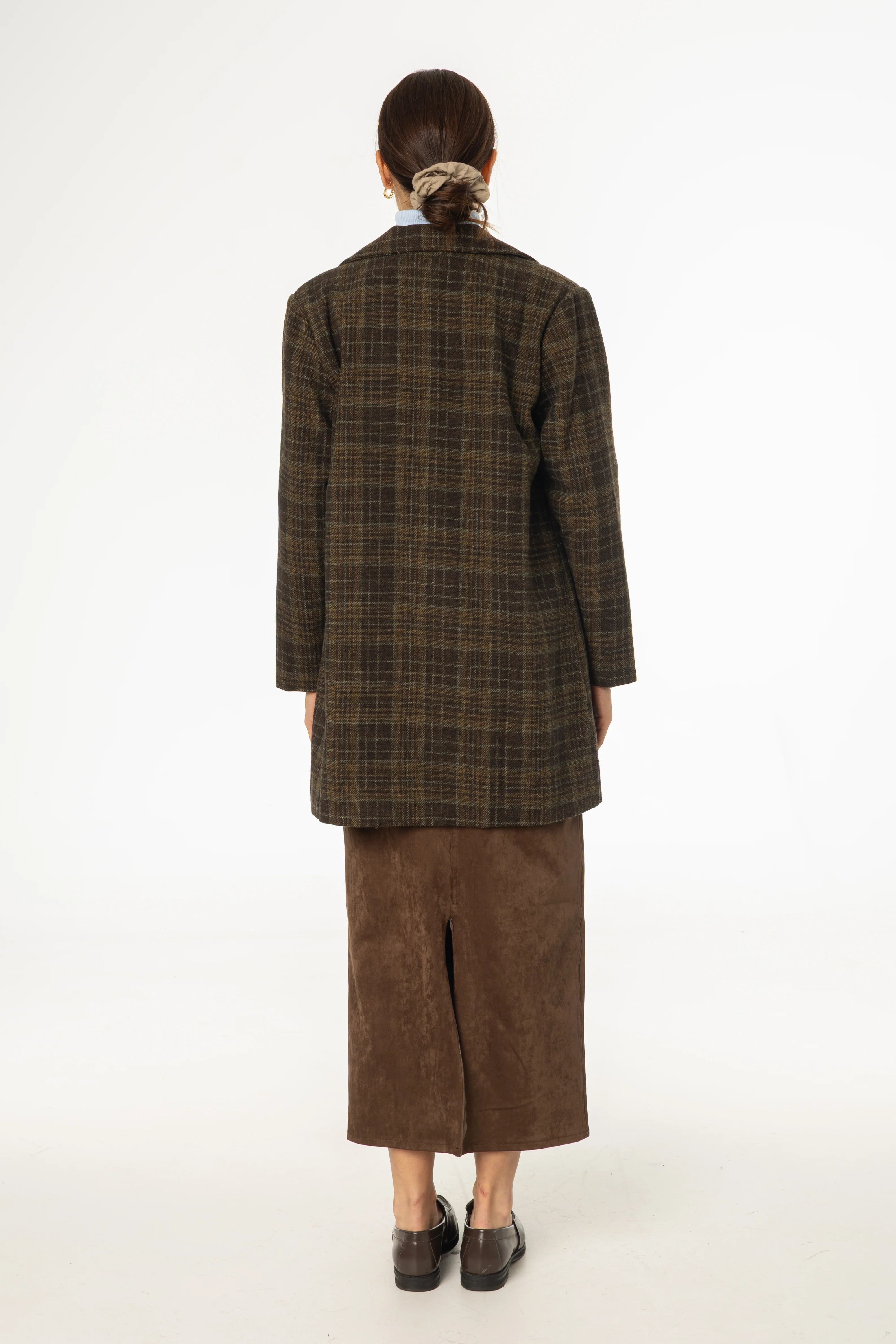 Brown Plaid Wool Coat - KJDHW