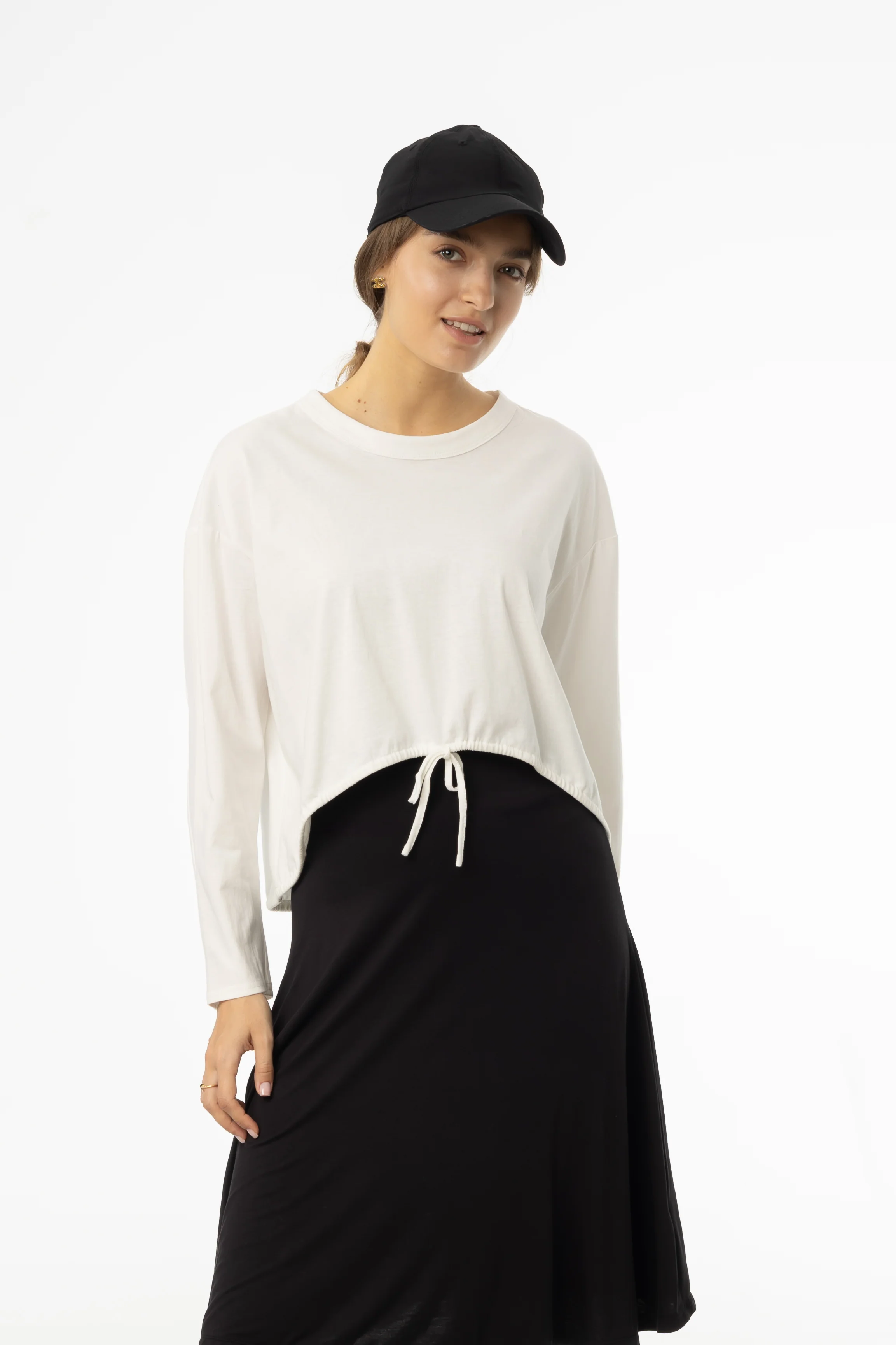 White High Low Drawstring Tee - KJDHW