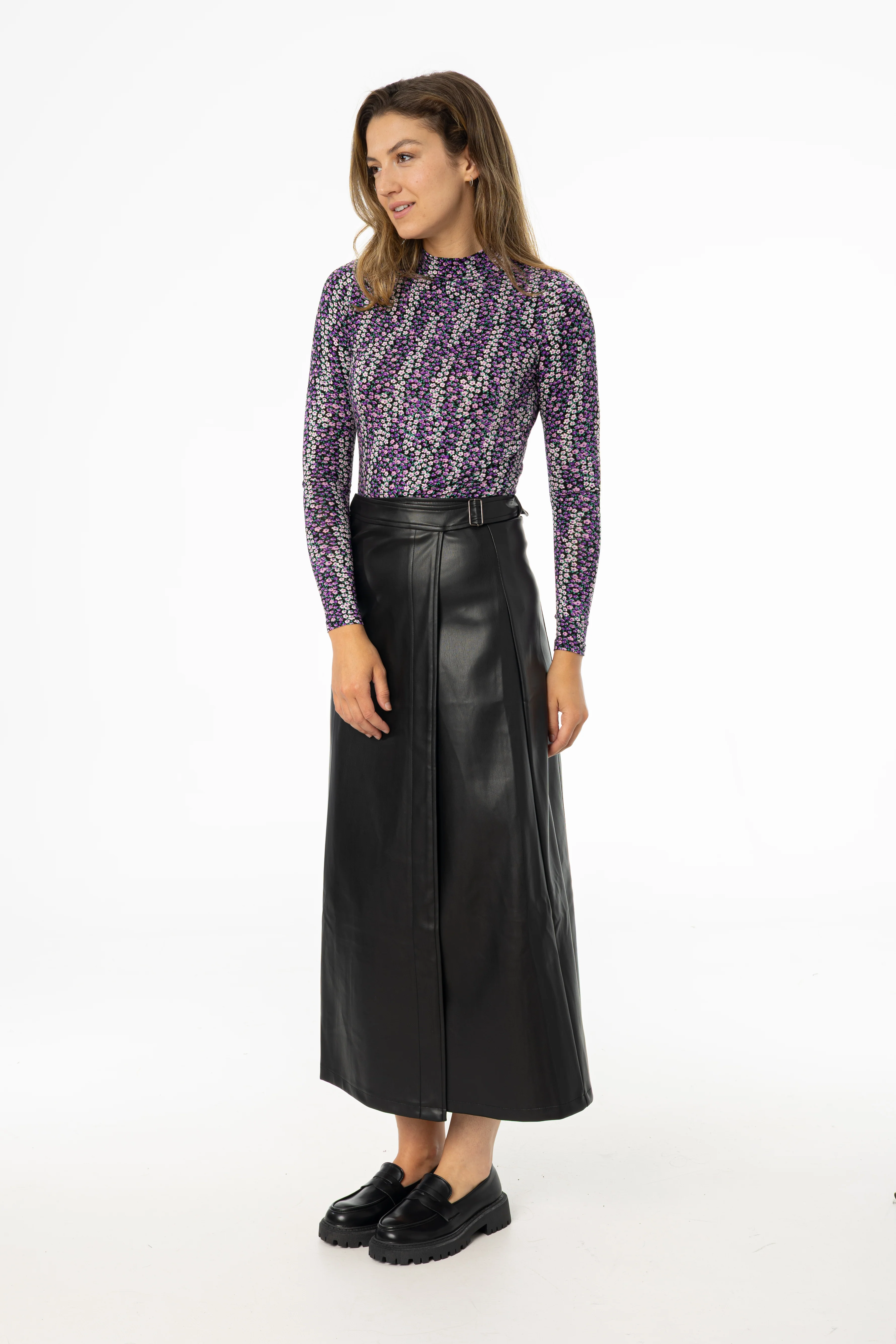 Black Wrap Vegan Leather Maxi Skirt - KJDHW