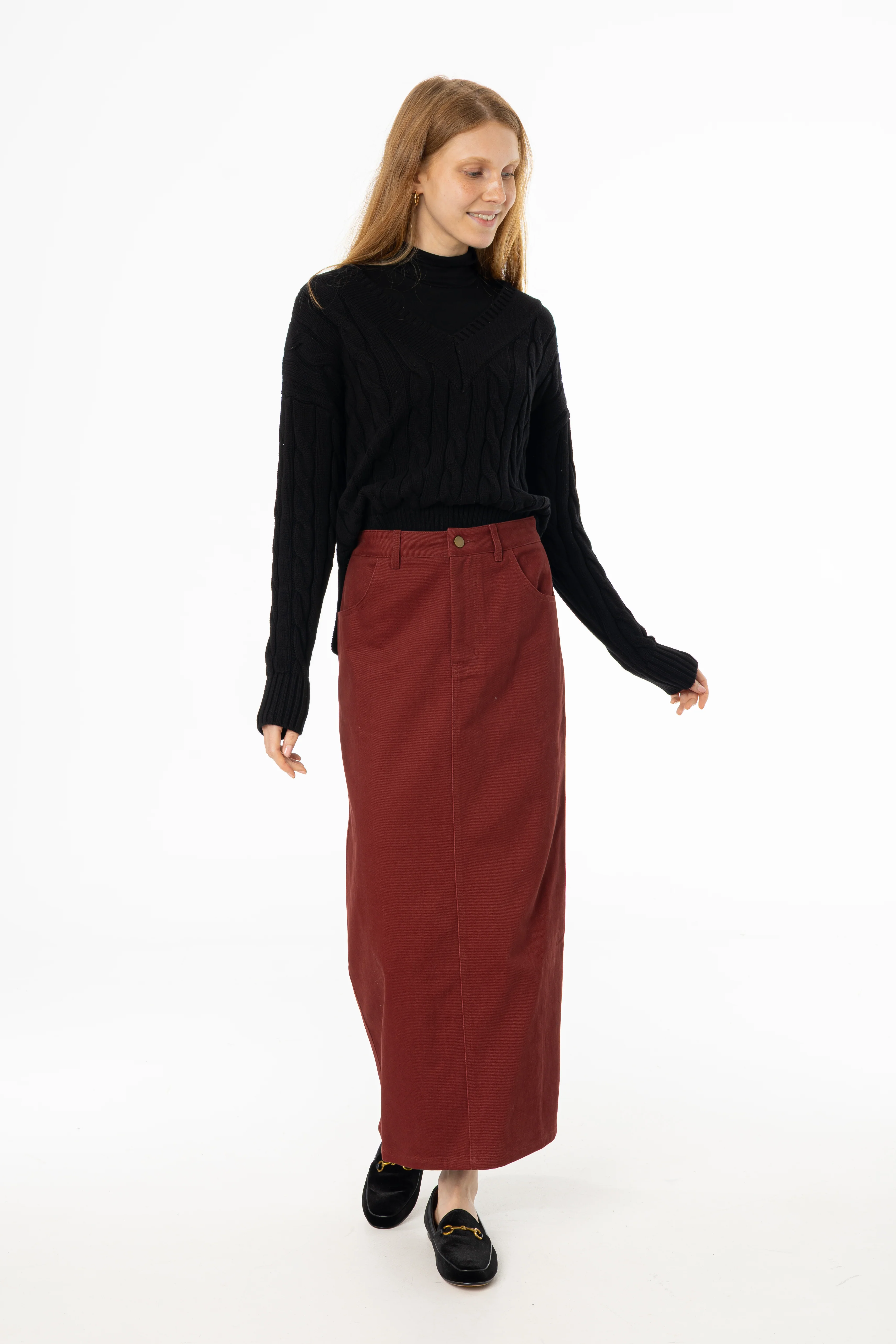 Burgundy Everyday Denim Skirt - KJDHW
