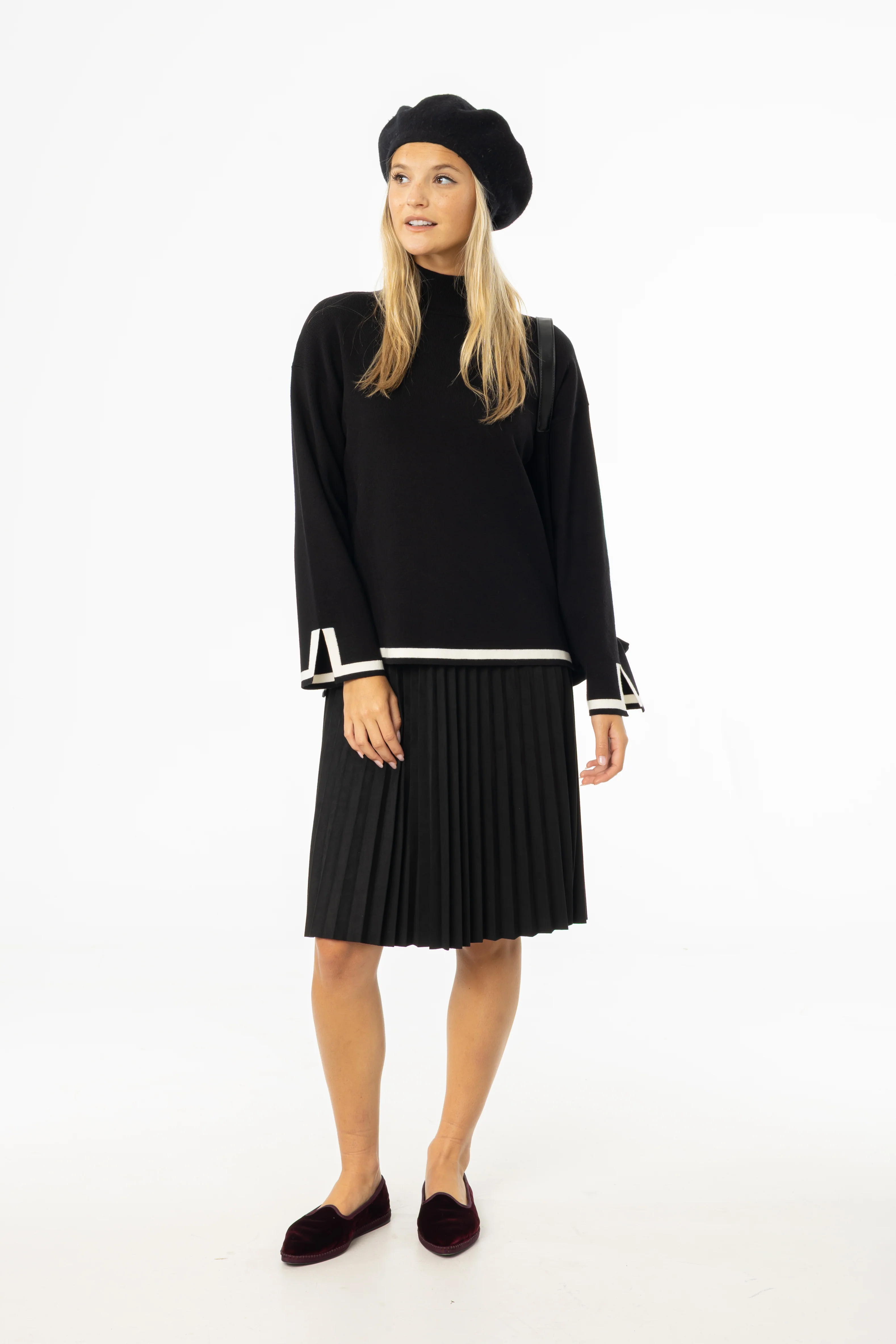 Black Accordion Microsuede Skirt - KJDHW