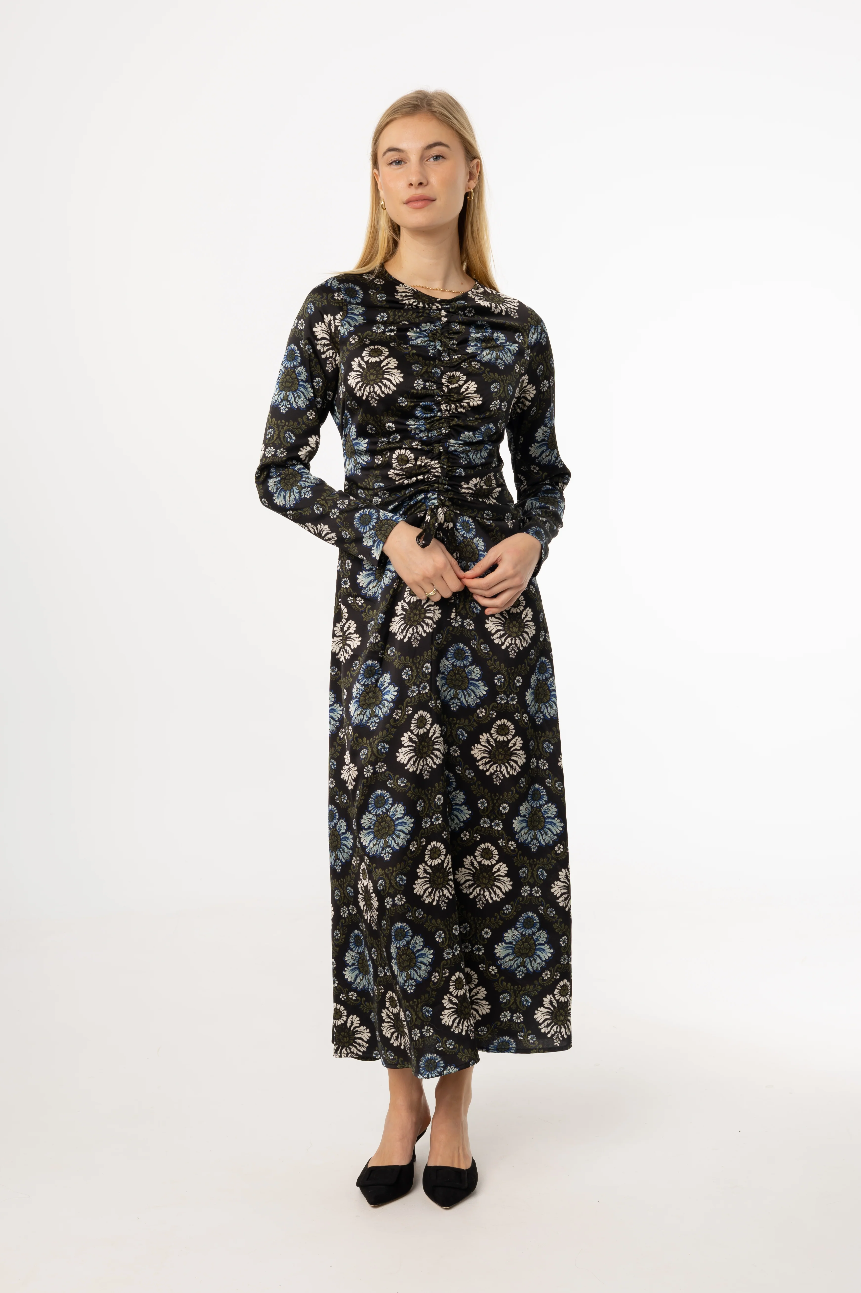 Green and Blue Printed Ruched Maxi Dress - KJDHW