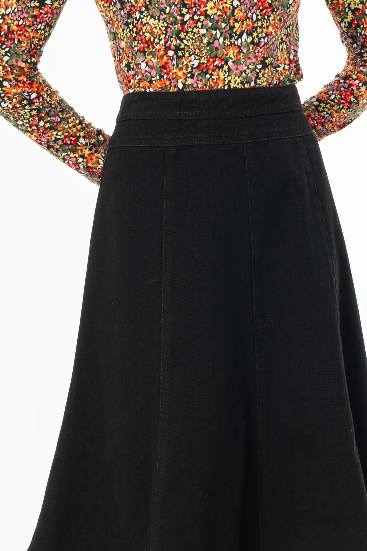Black Flared Denim Skirt - KJDHW