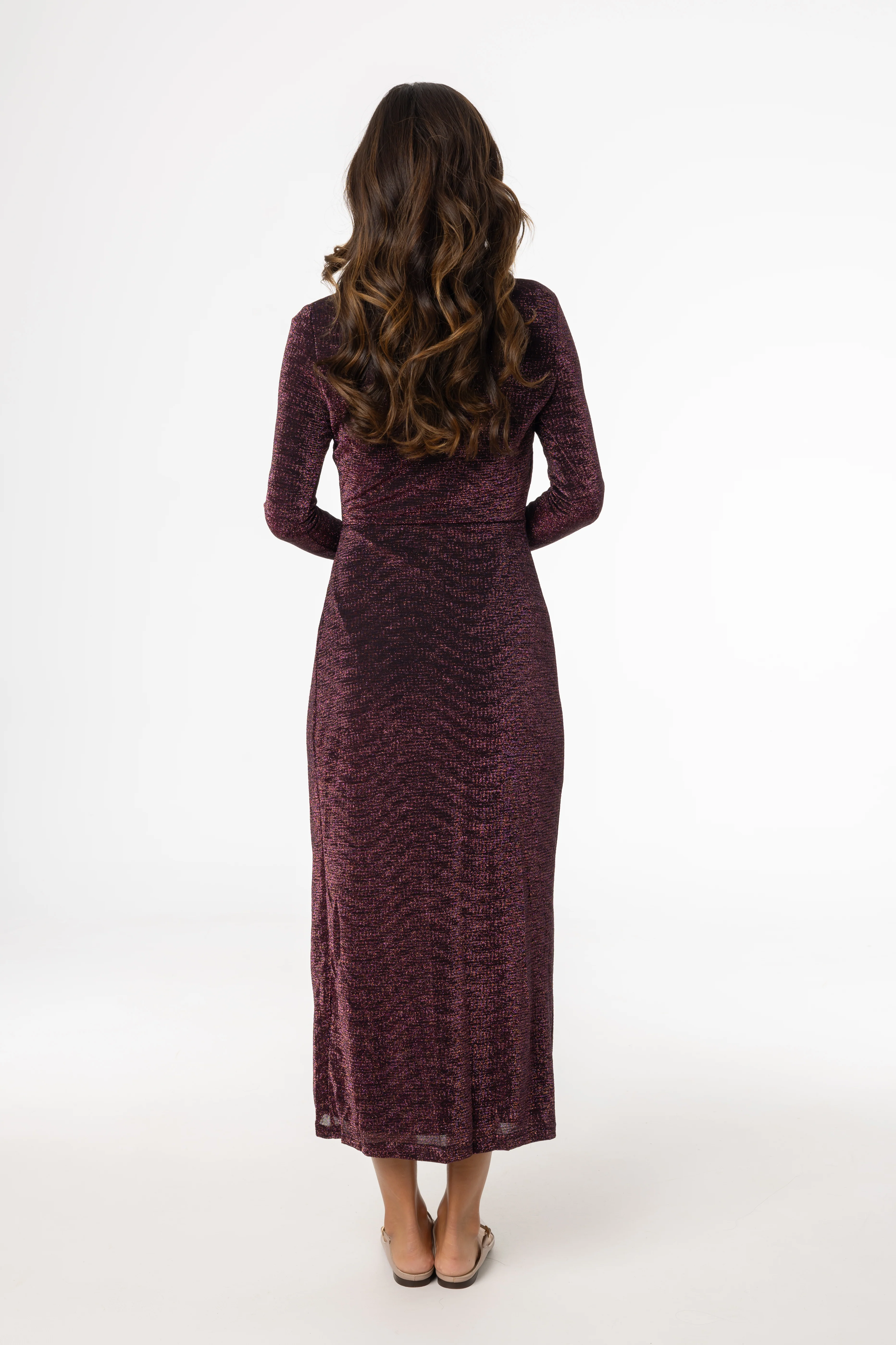 Purple Sparkle Side Button Maxi Dress - KJDHW