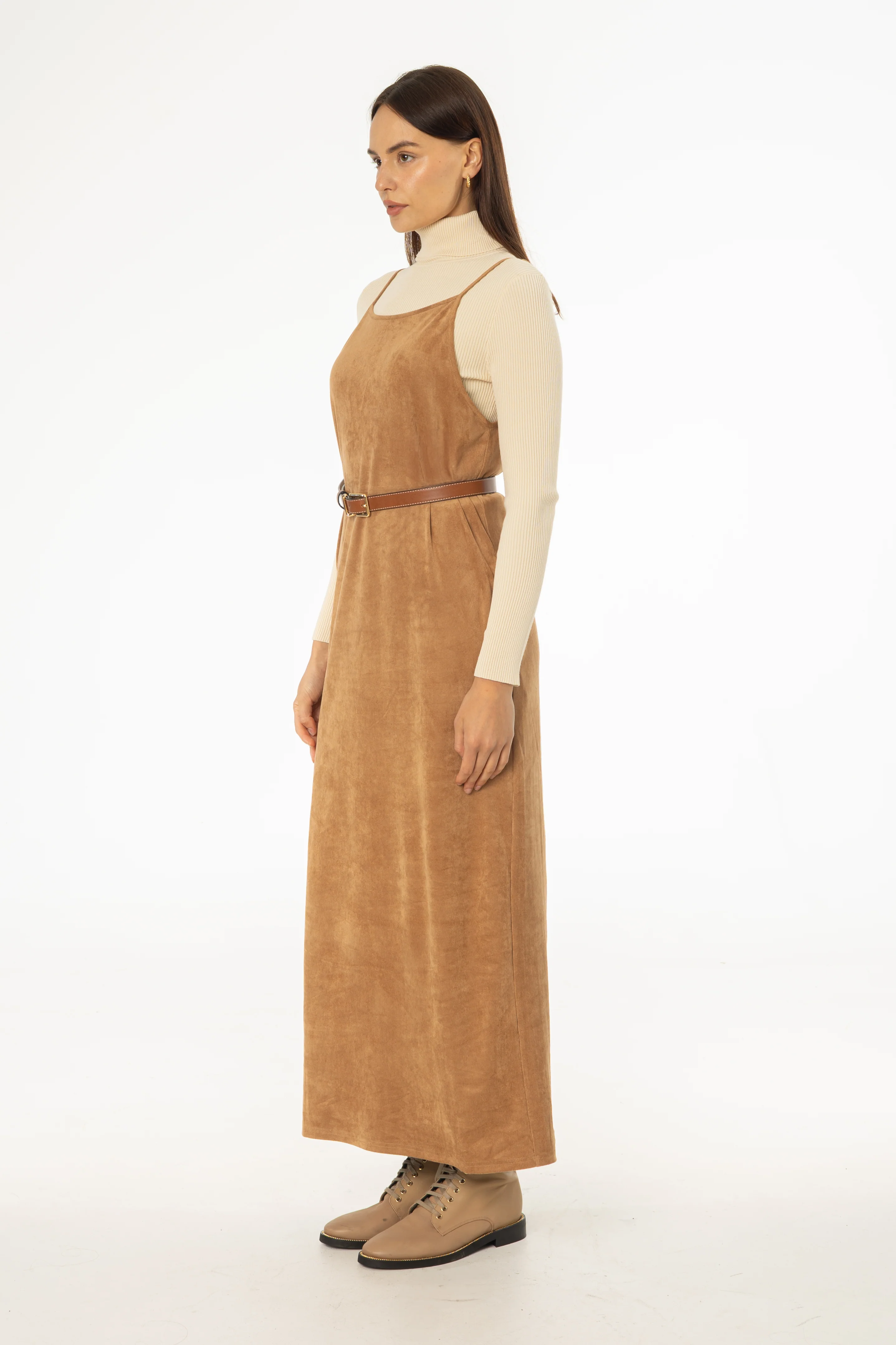 Camel Microsuede Maxi Jumper - KJDHW