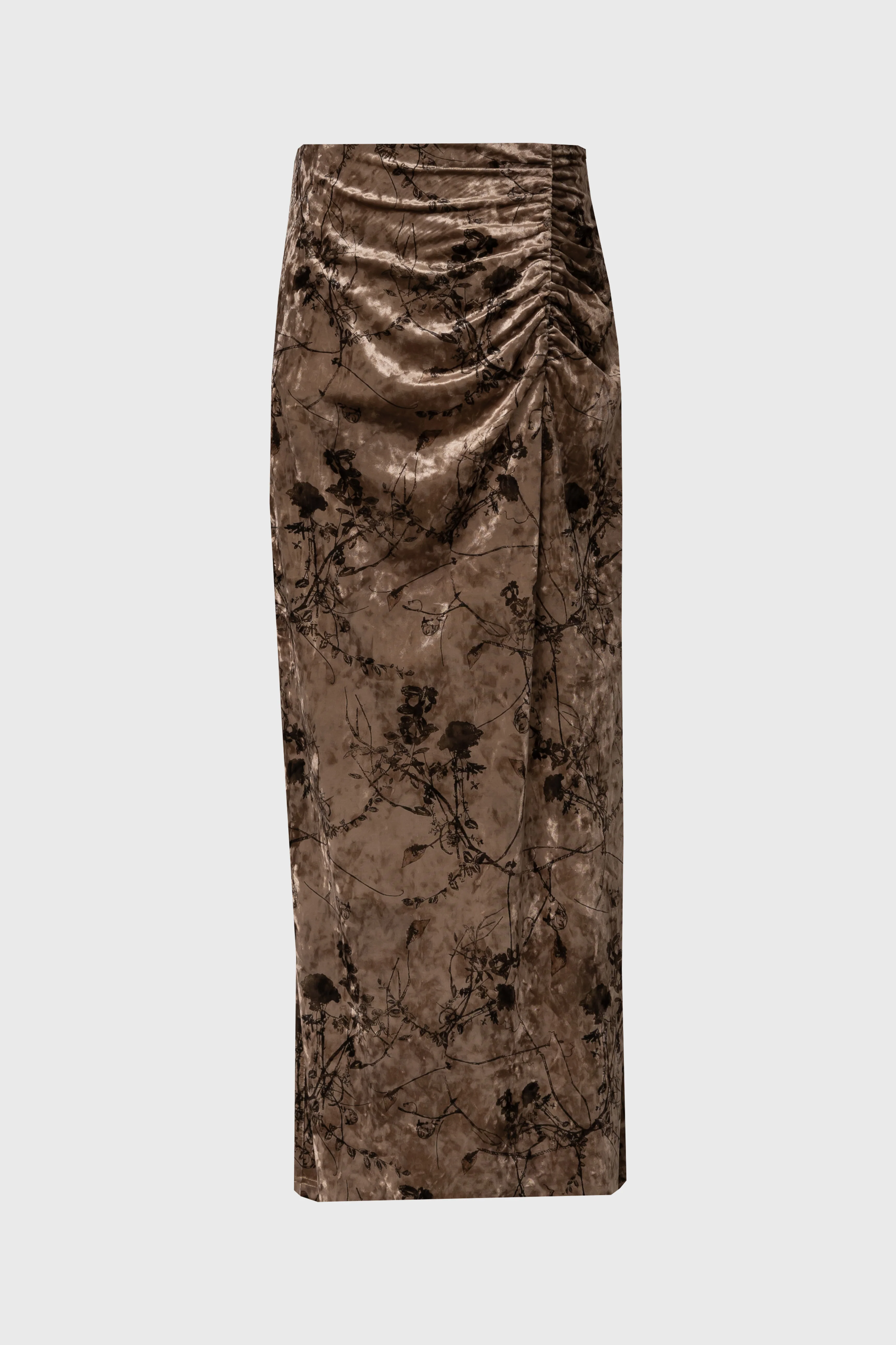Brown Floral Crushed Velvet Skirt - KJDHW