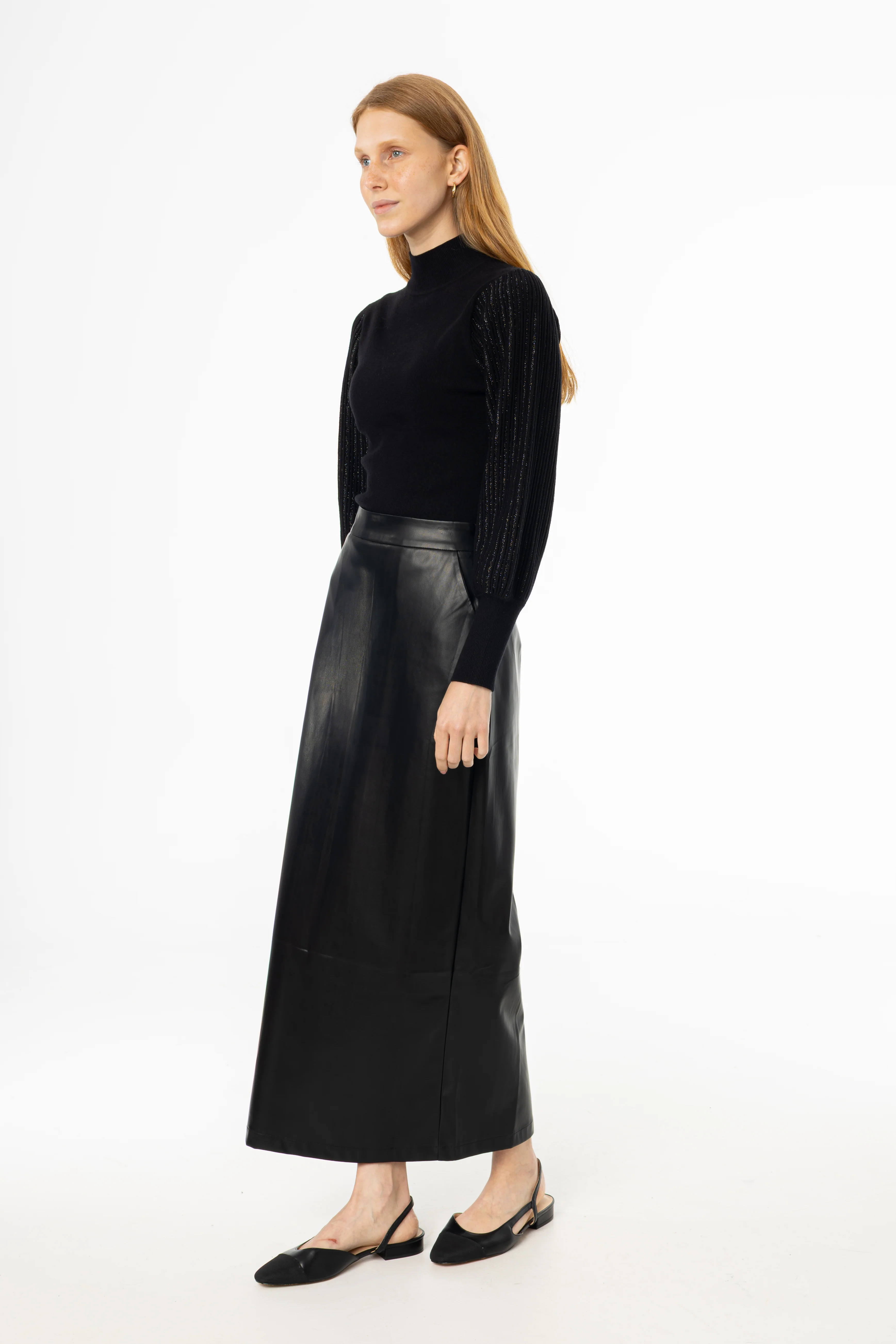 Black Straight Vegan Leather Skirt - KJDHW
