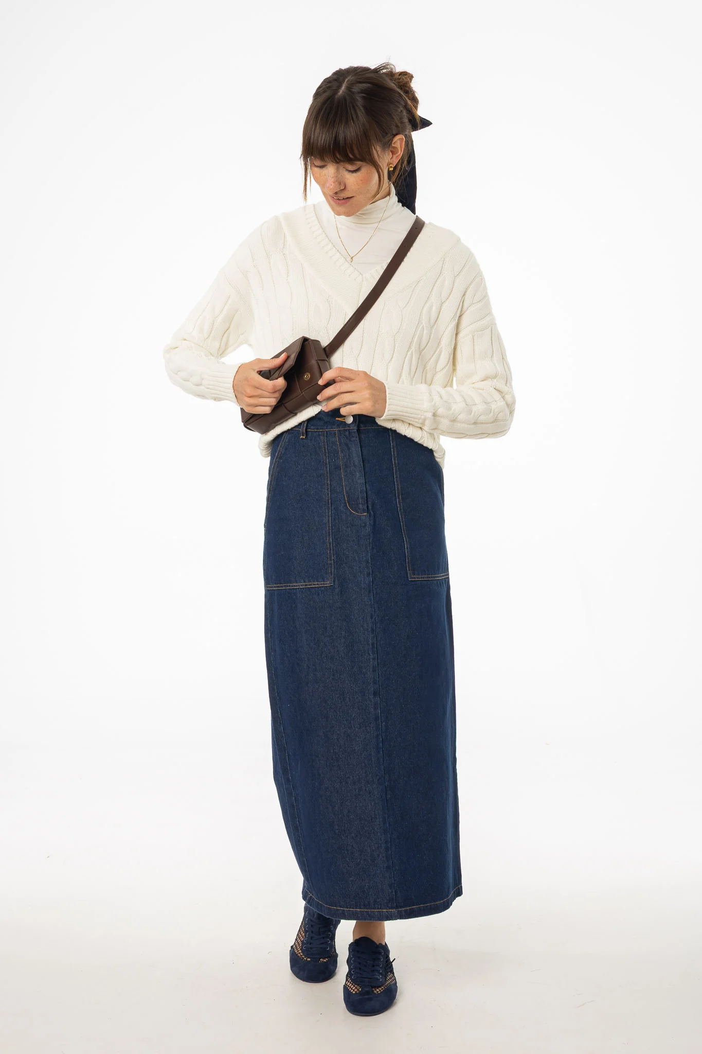 Blue Exposed Pocket Denim Skirt - KJDHW