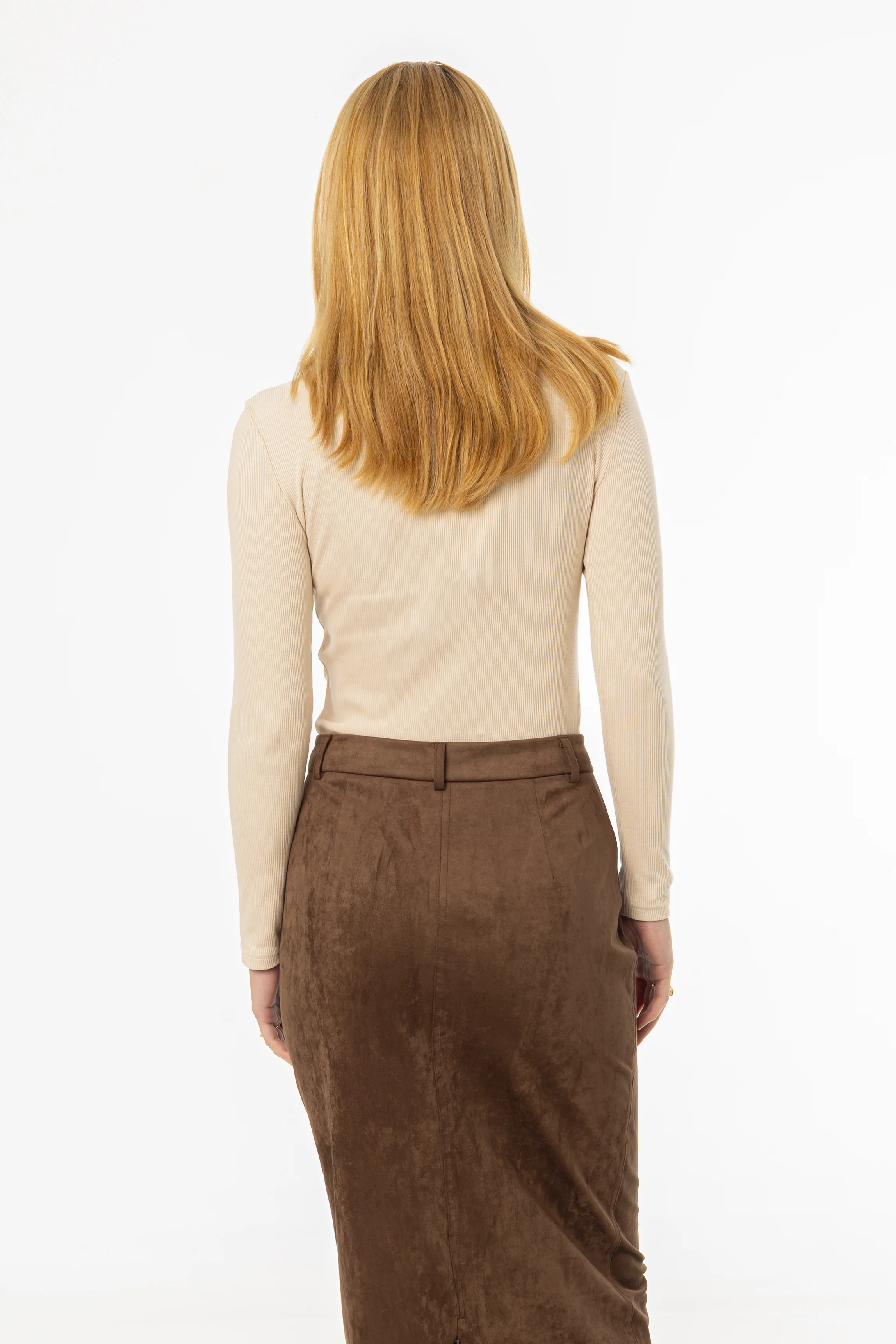 Bone Ribbed Turtleneck Top - KJDHW