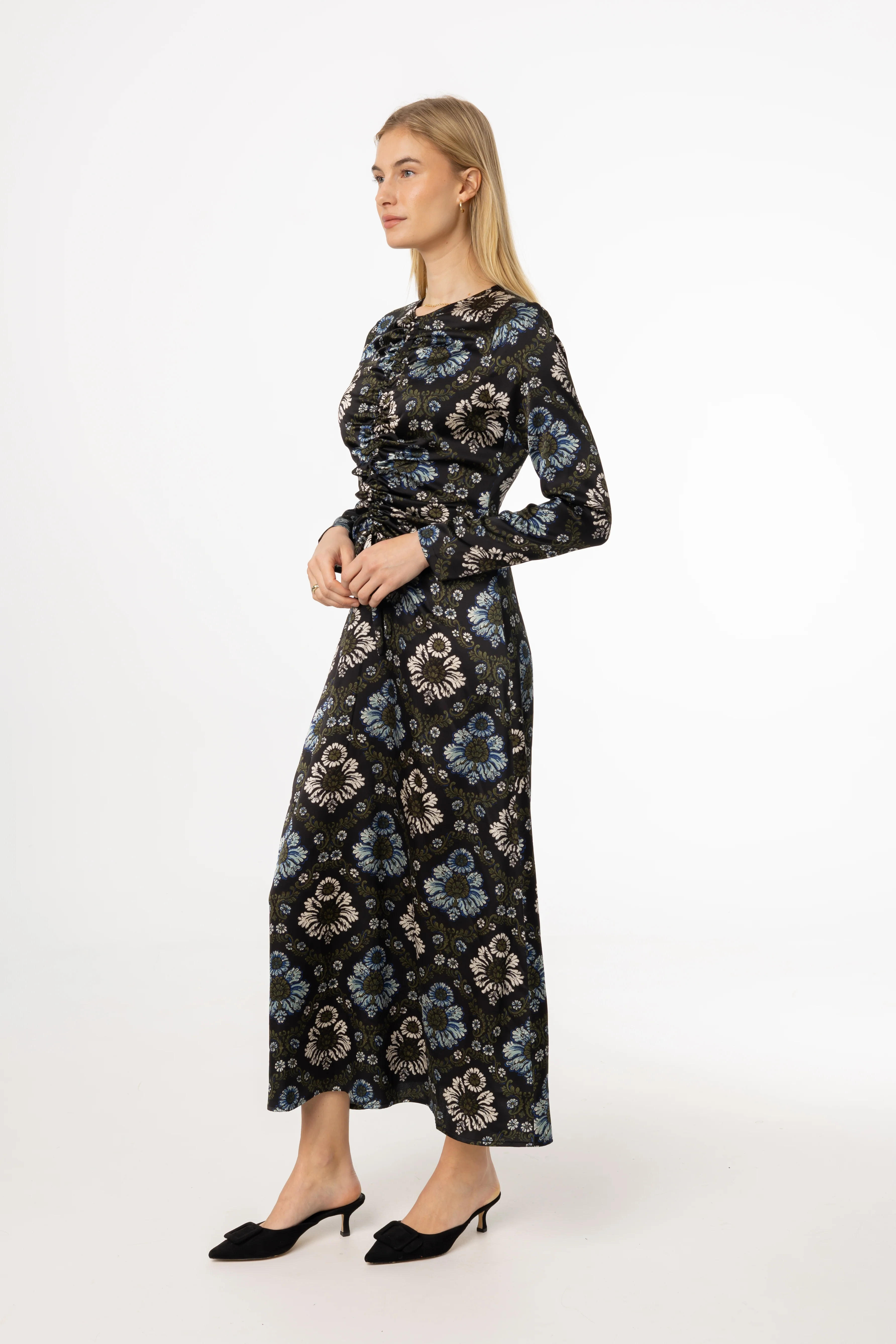 Green and Blue Printed Ruched Maxi Dress - KJDHW