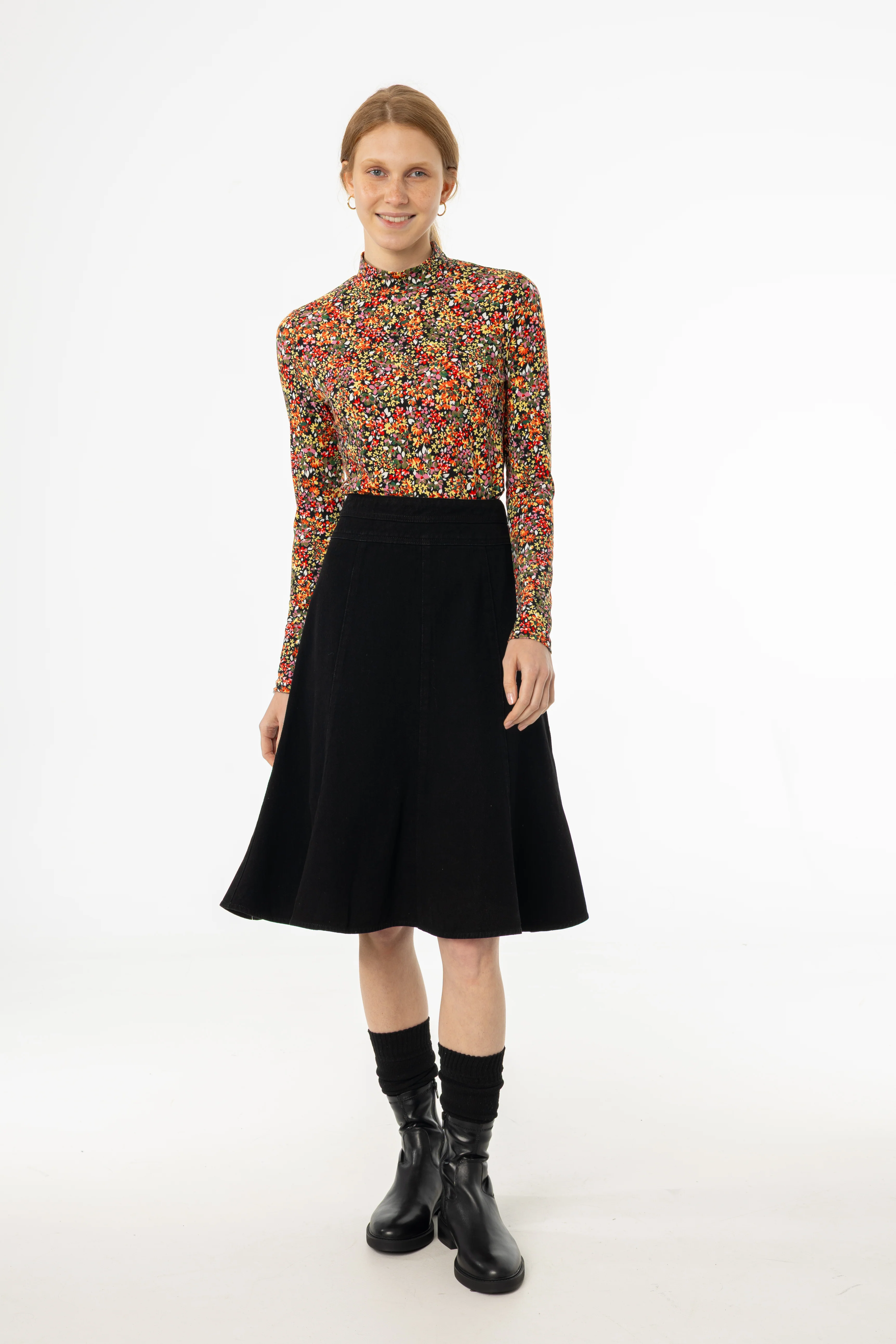 Black Flared Denim Skirt - KJDHW