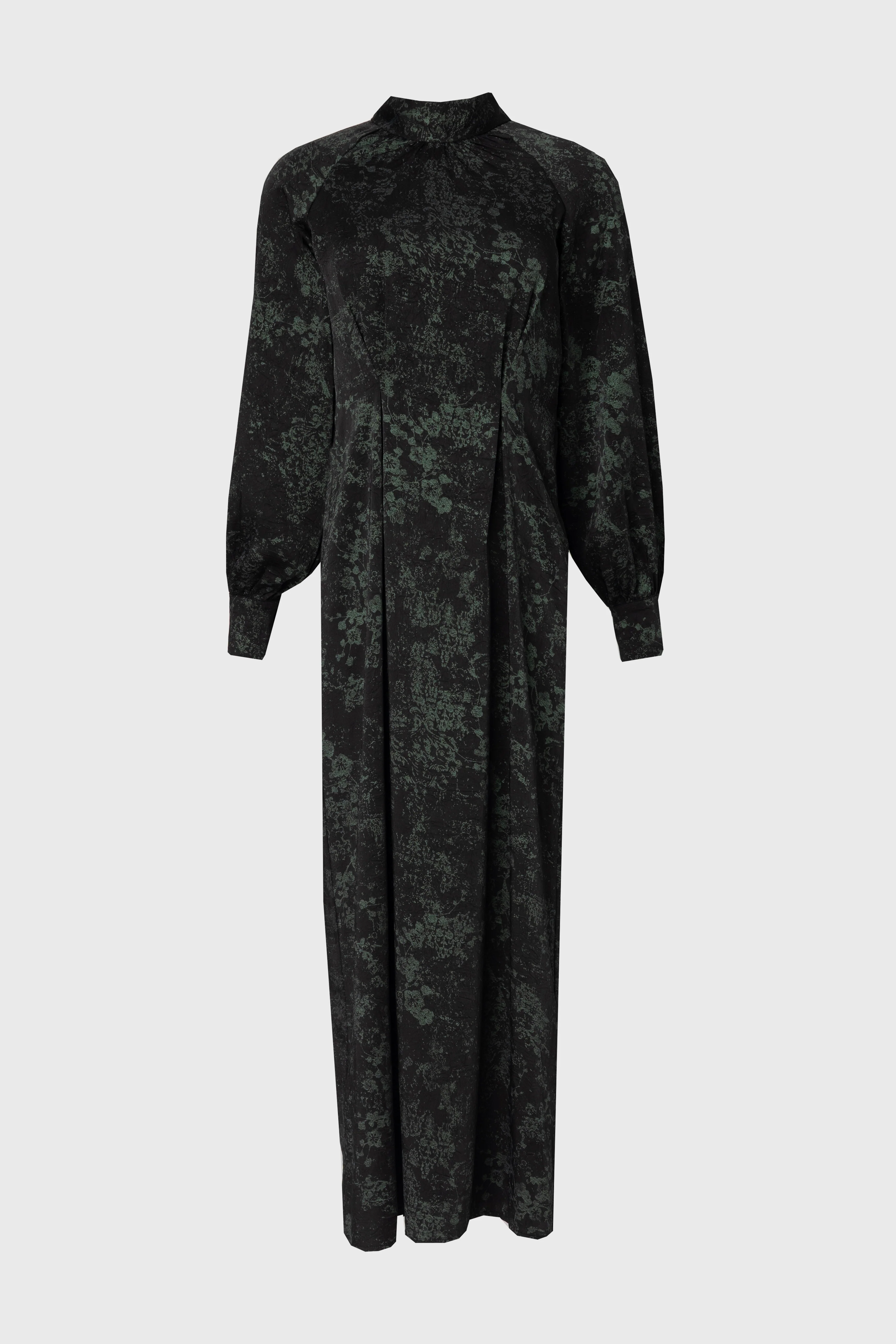 Black & Green Printed Tie Neck Dress - KJDHW