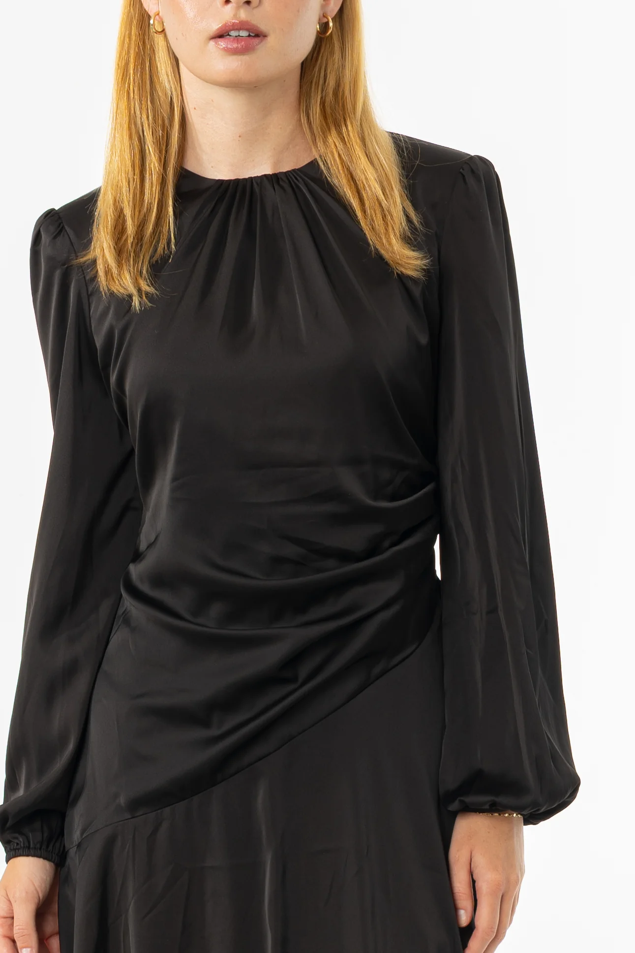 Black Side Draped Dress - KJDHW