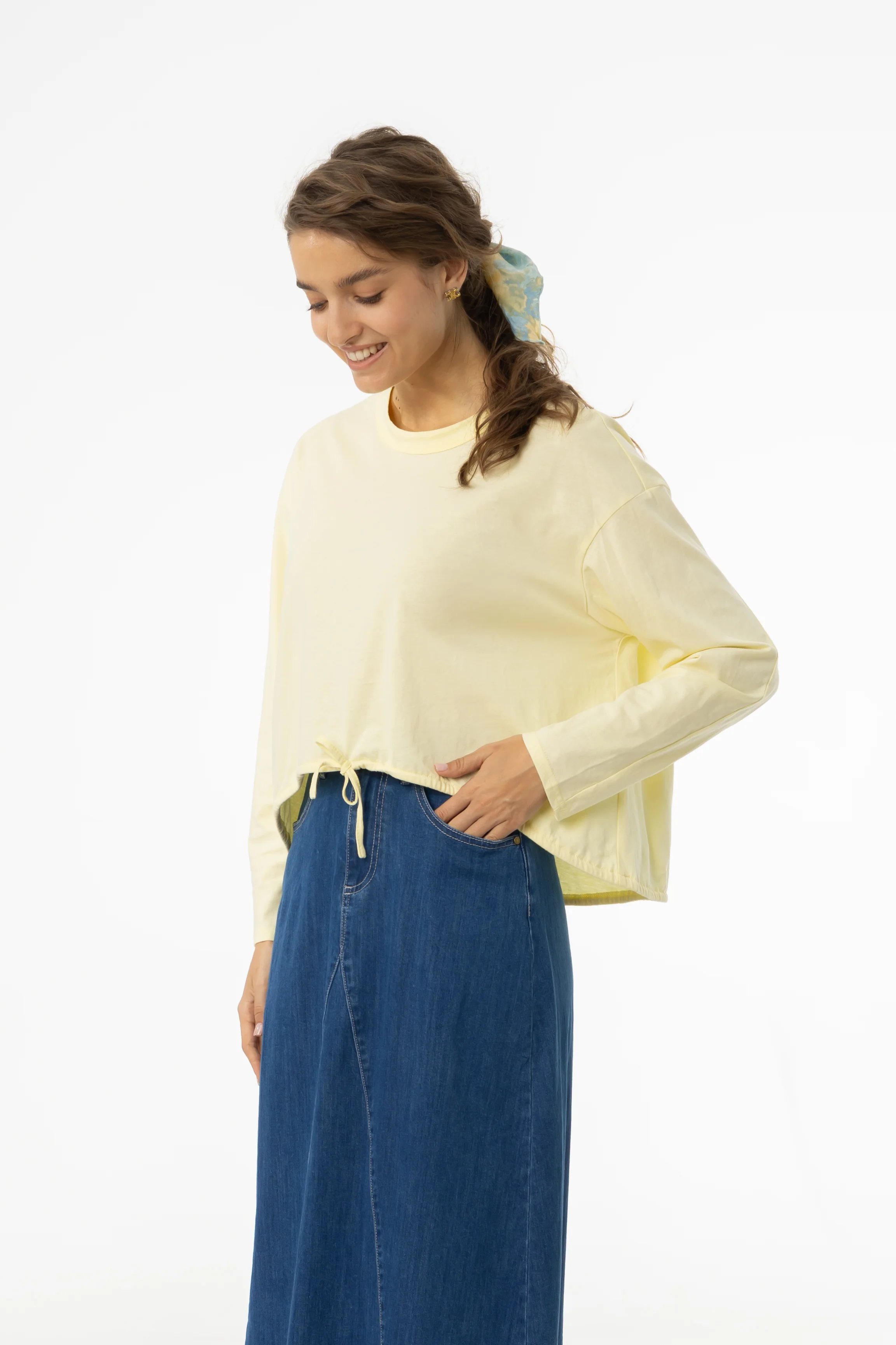 Yellow High Low Drawstring Tee - KJDHW