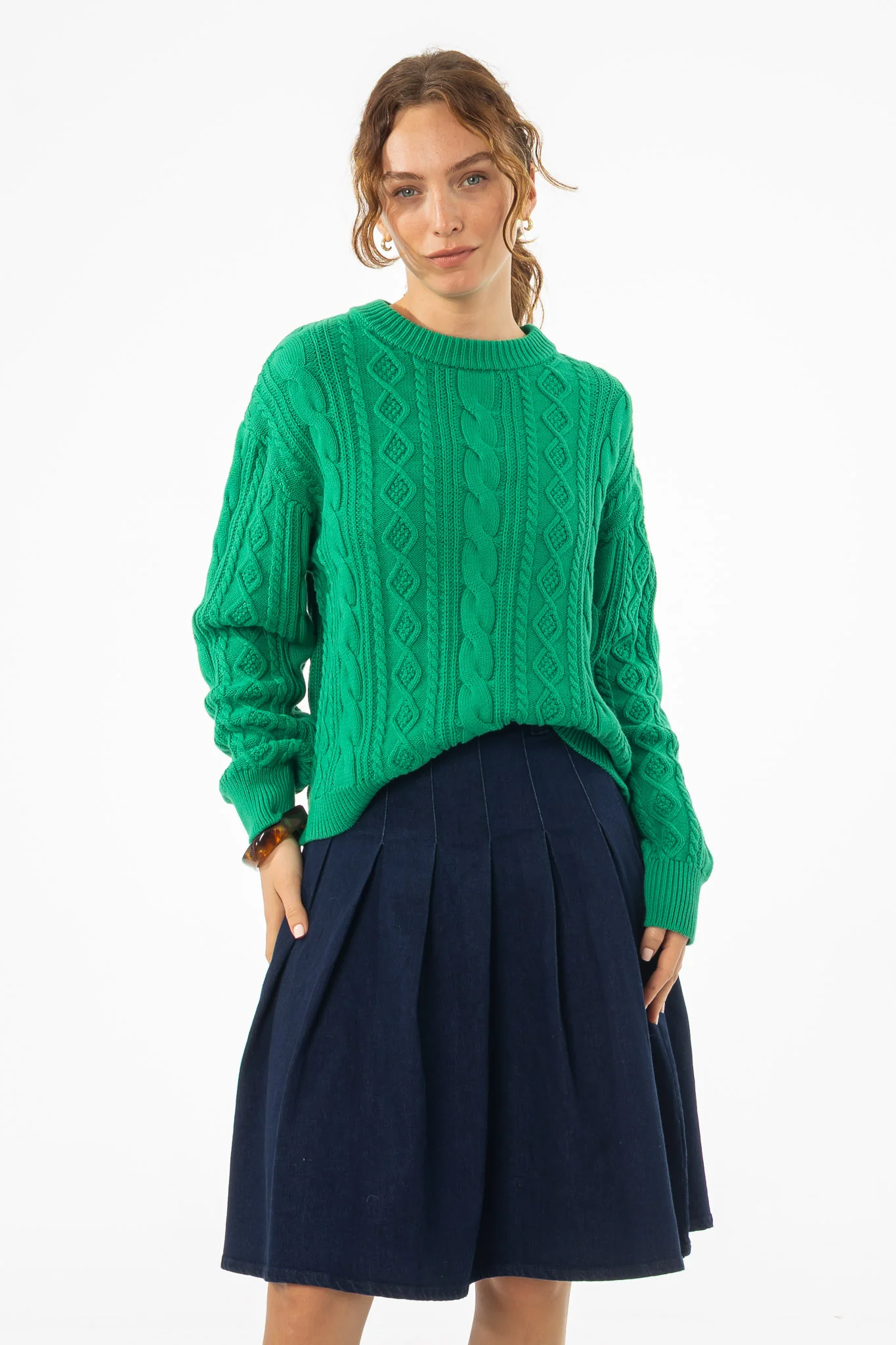 Green Tri Knit Sweater - KJDHW