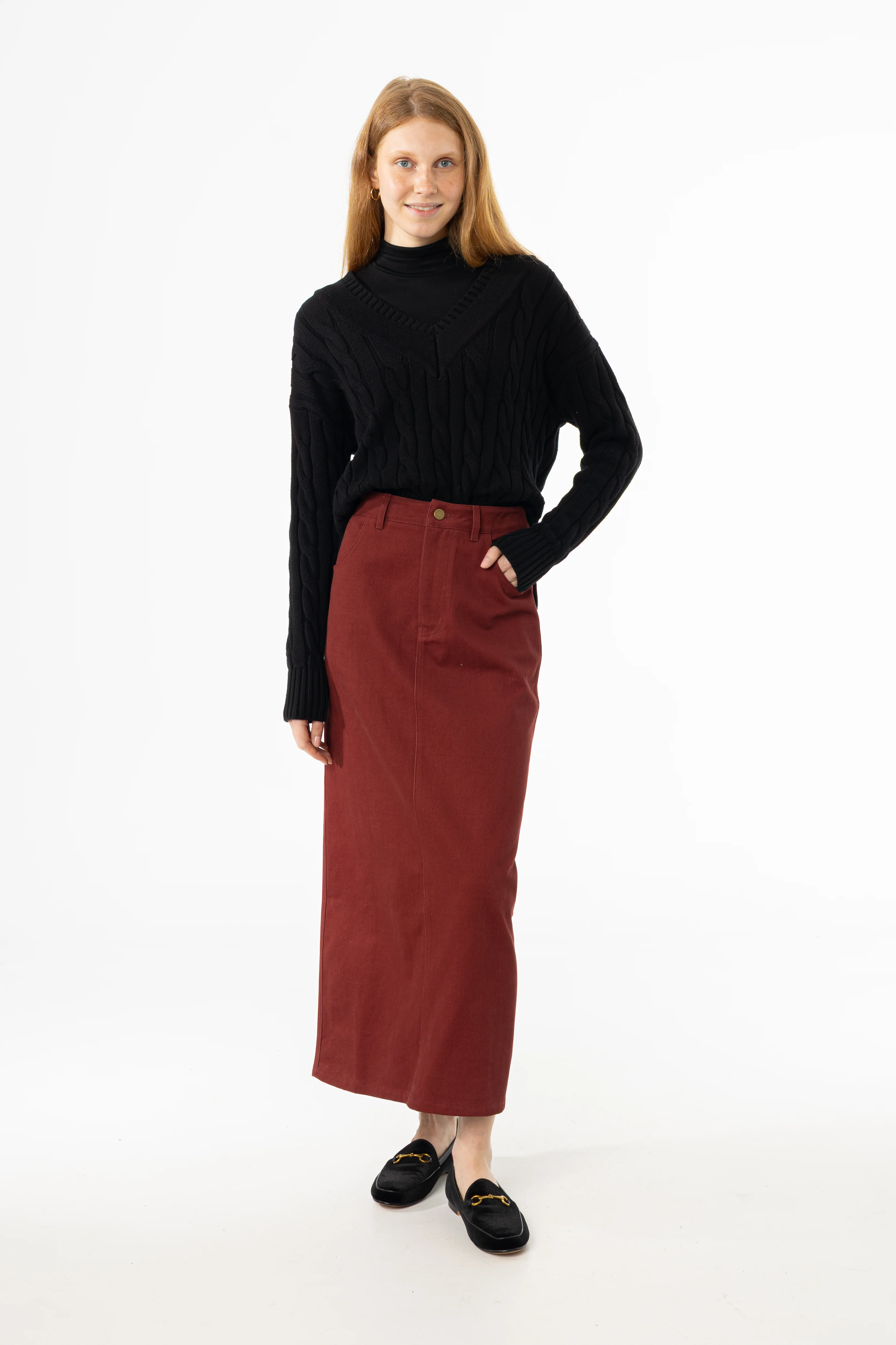 Burgundy Everyday Denim Skirt - KJDHW