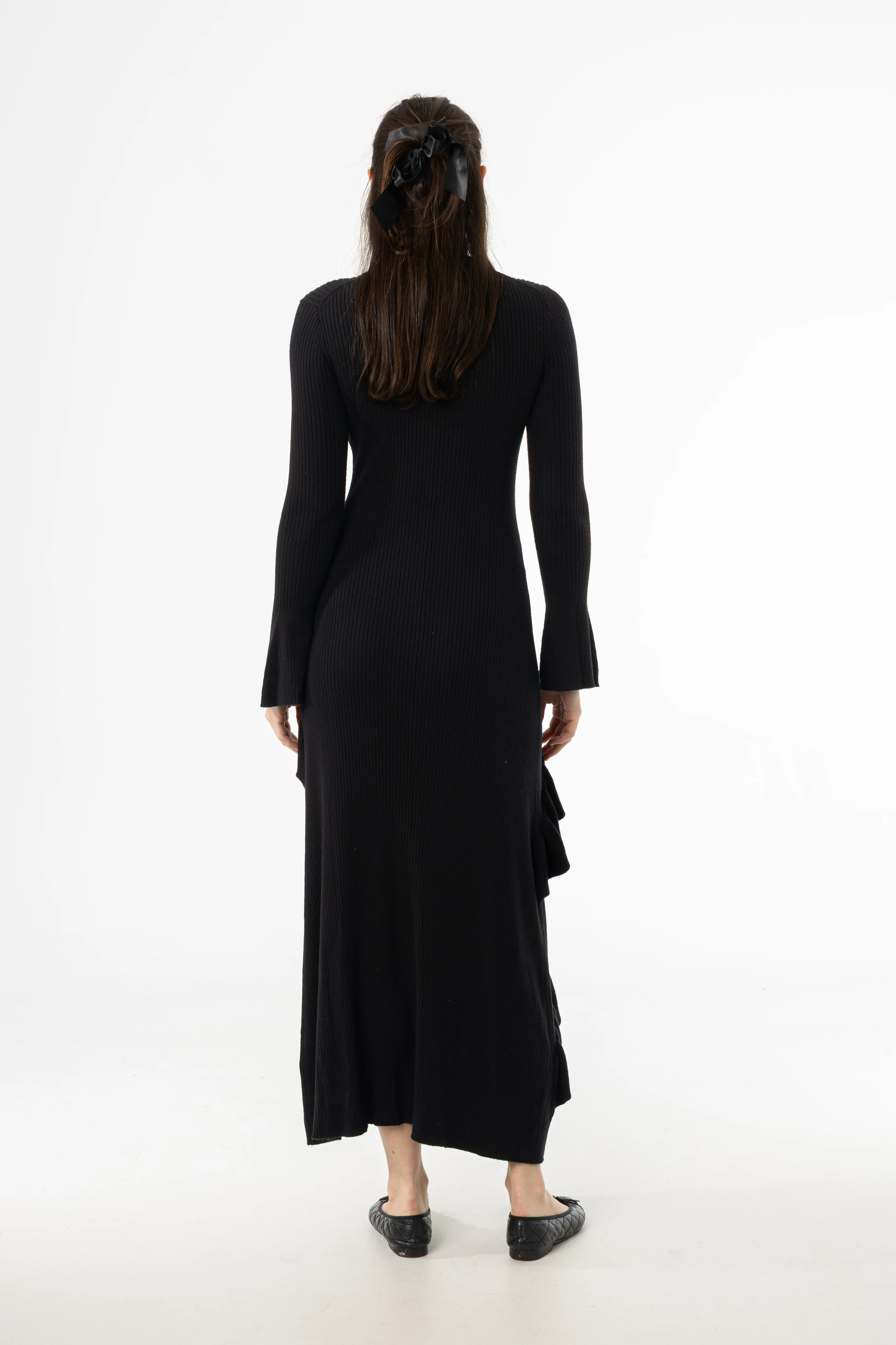 Black Ruffle Knit Dress - KJDHW