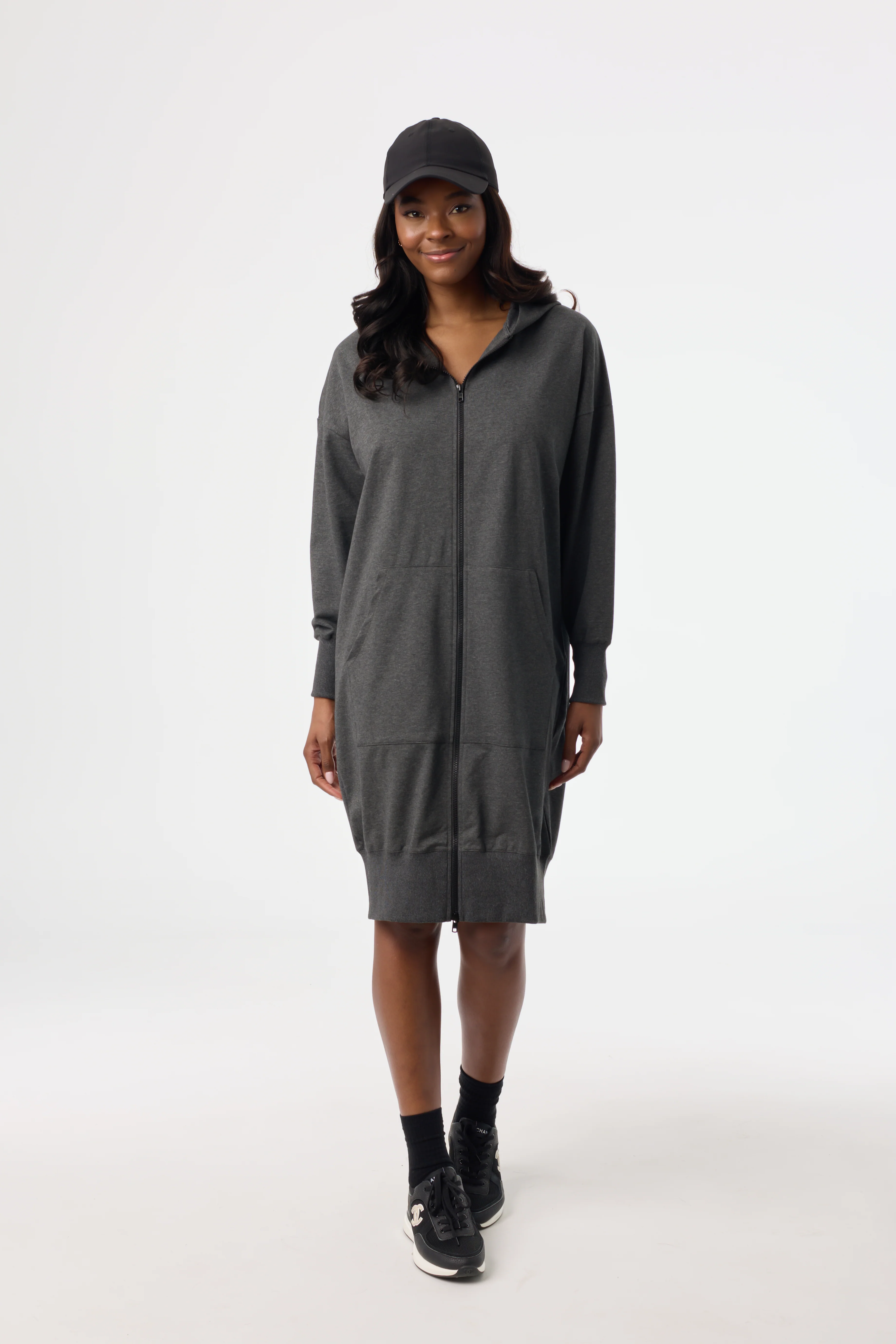 Grey Zipper Sweatshirt Dress - KJDHW