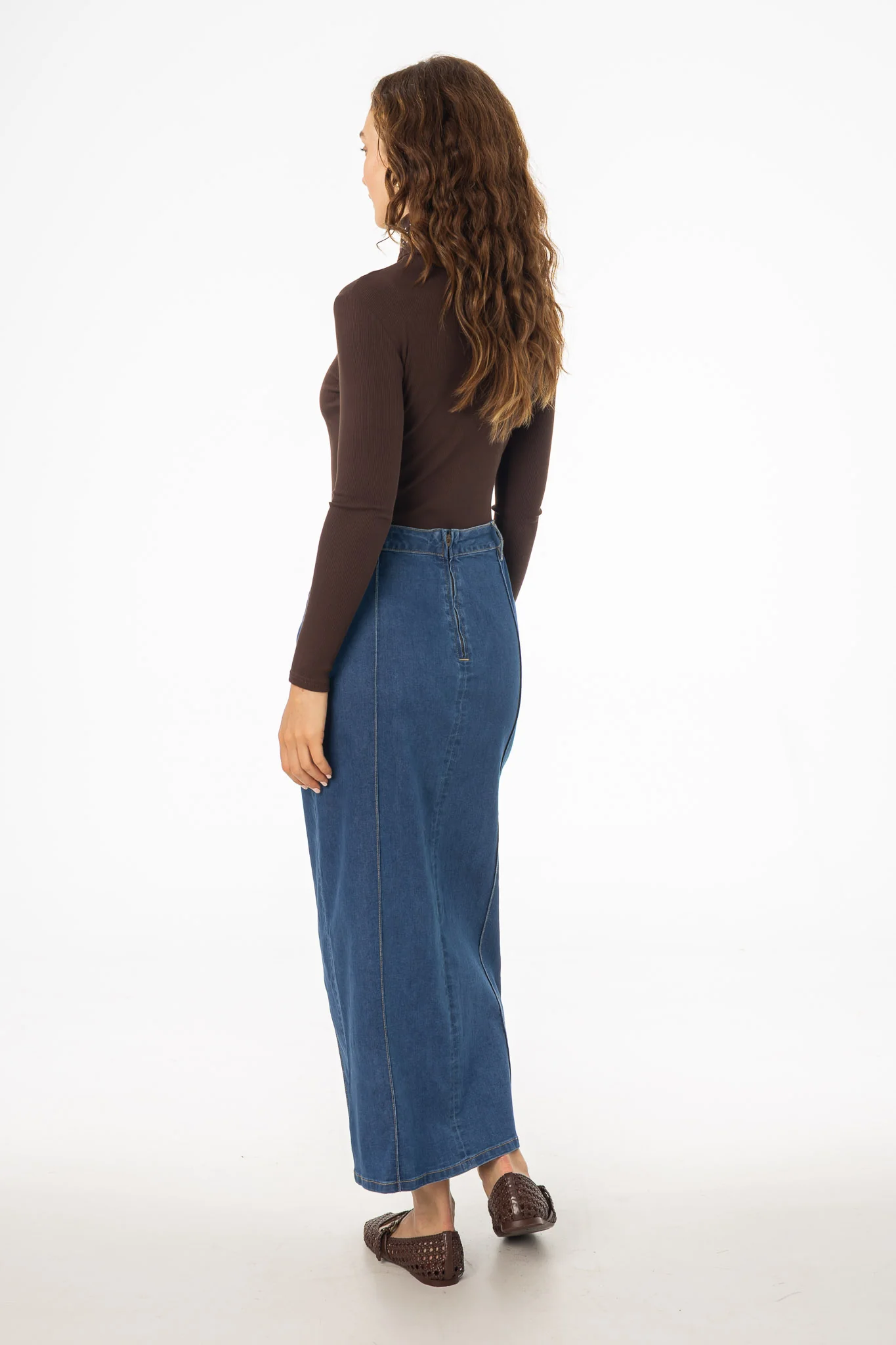 Dark Blue Straight Denim Maxi Skirt - KJDHW