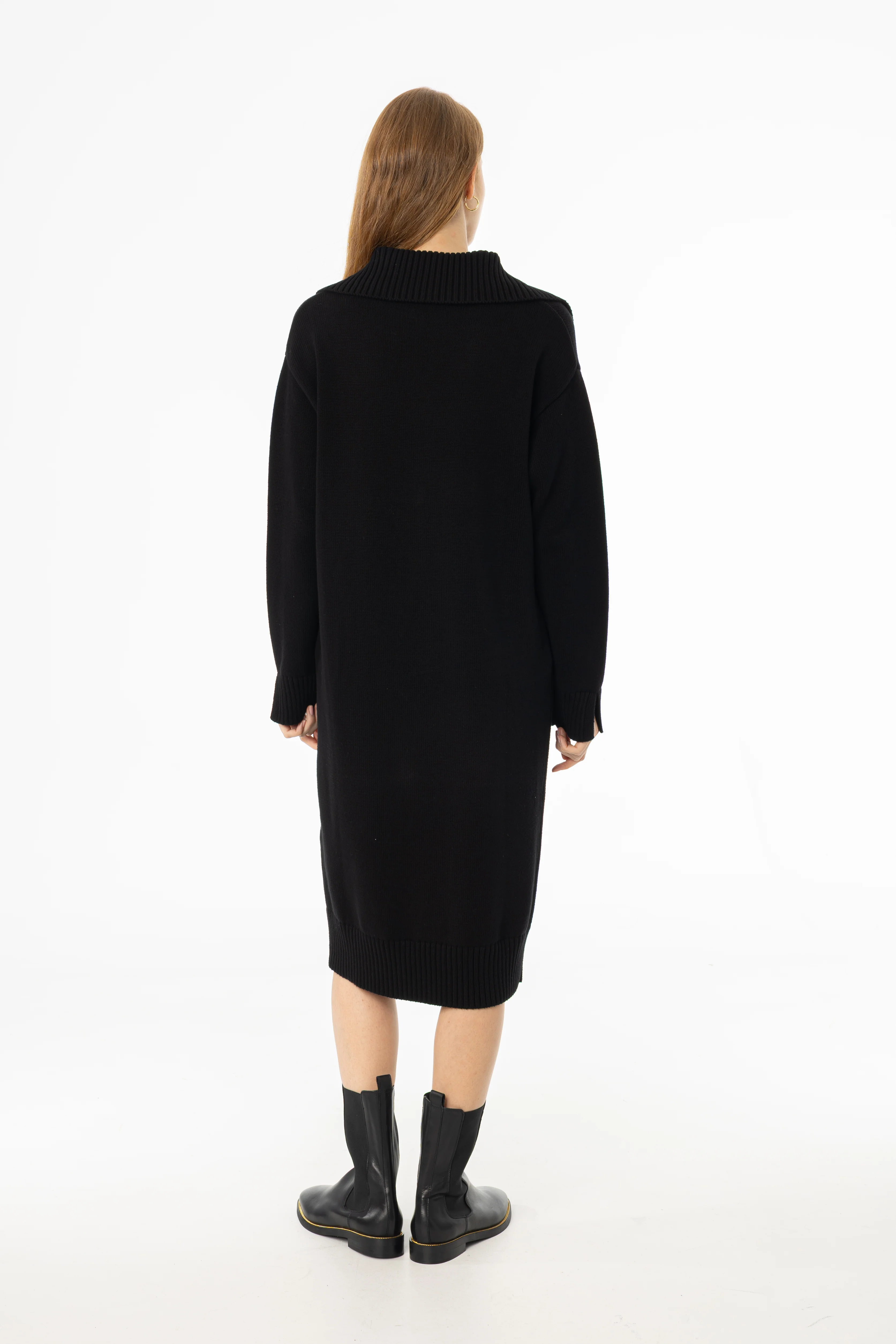 Black Knit Sweater Dress - KJDHW