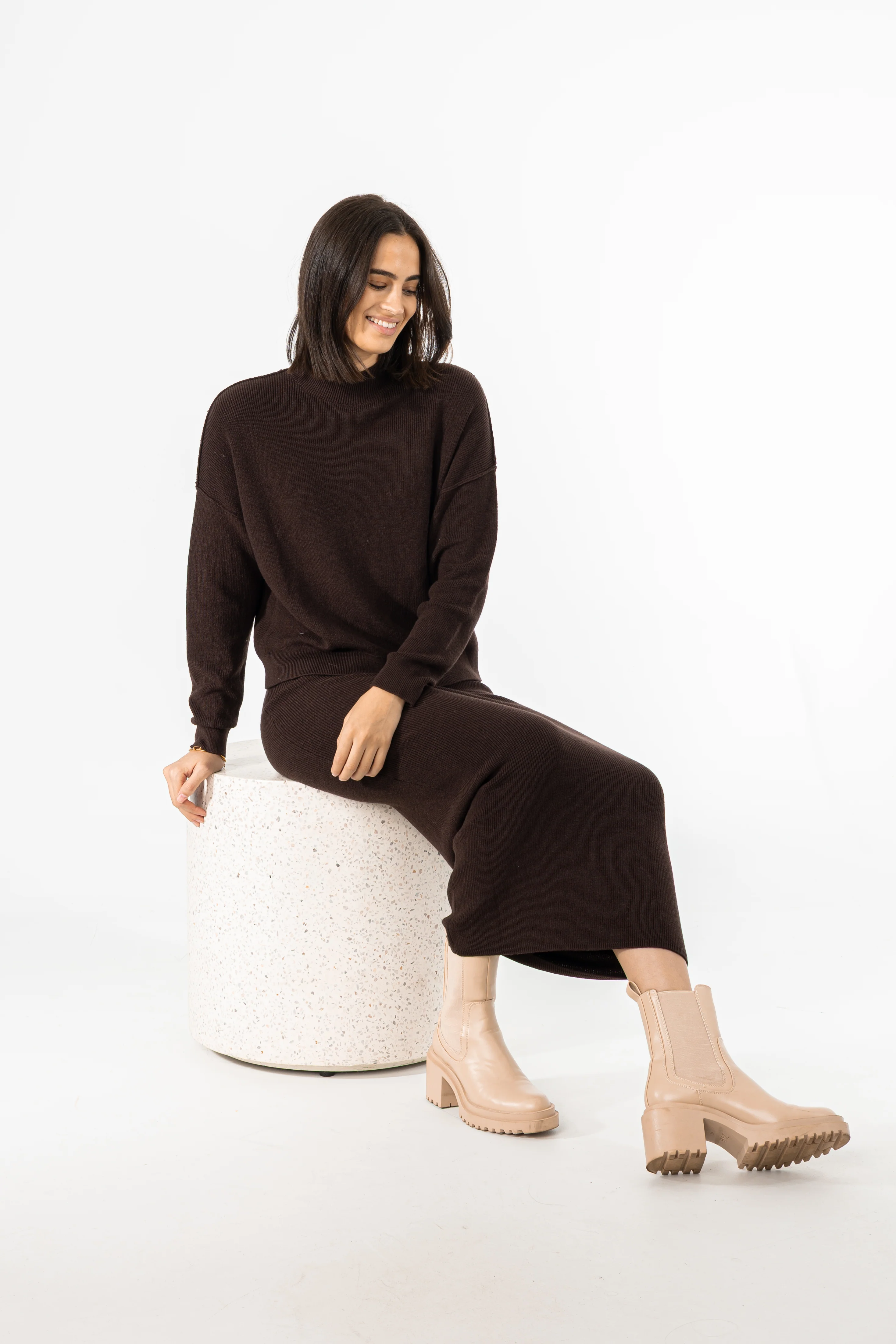 Brown Knit Maxi Skirt - KJDHW