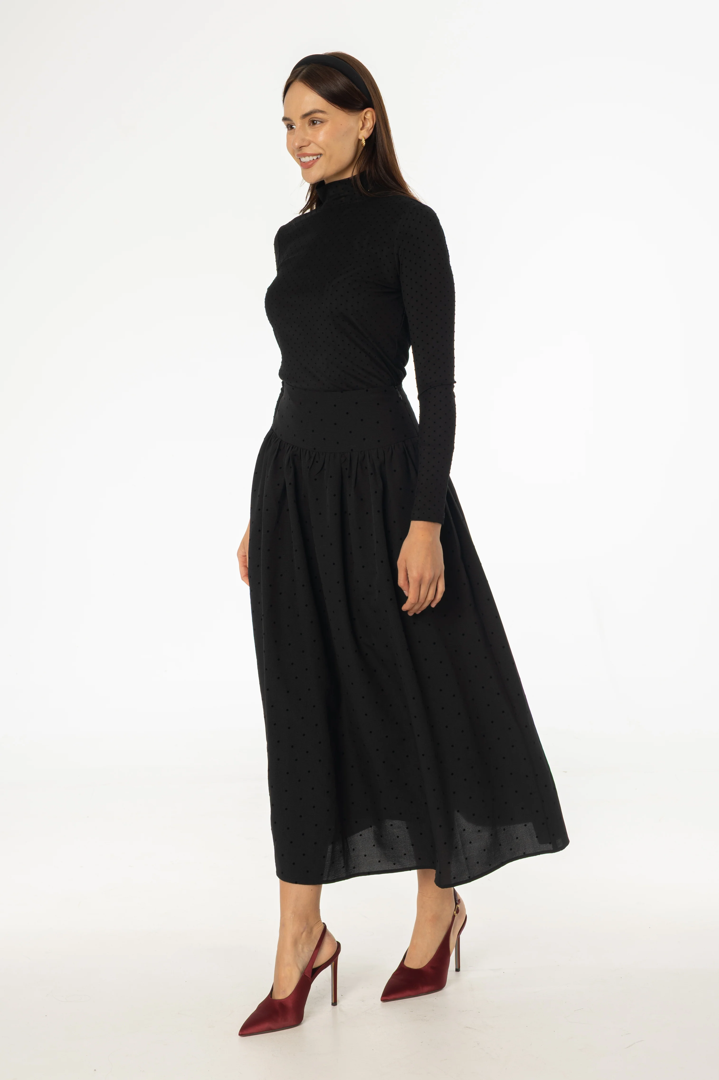 Black Velvet Dot Maxi Skirt - KJDHW