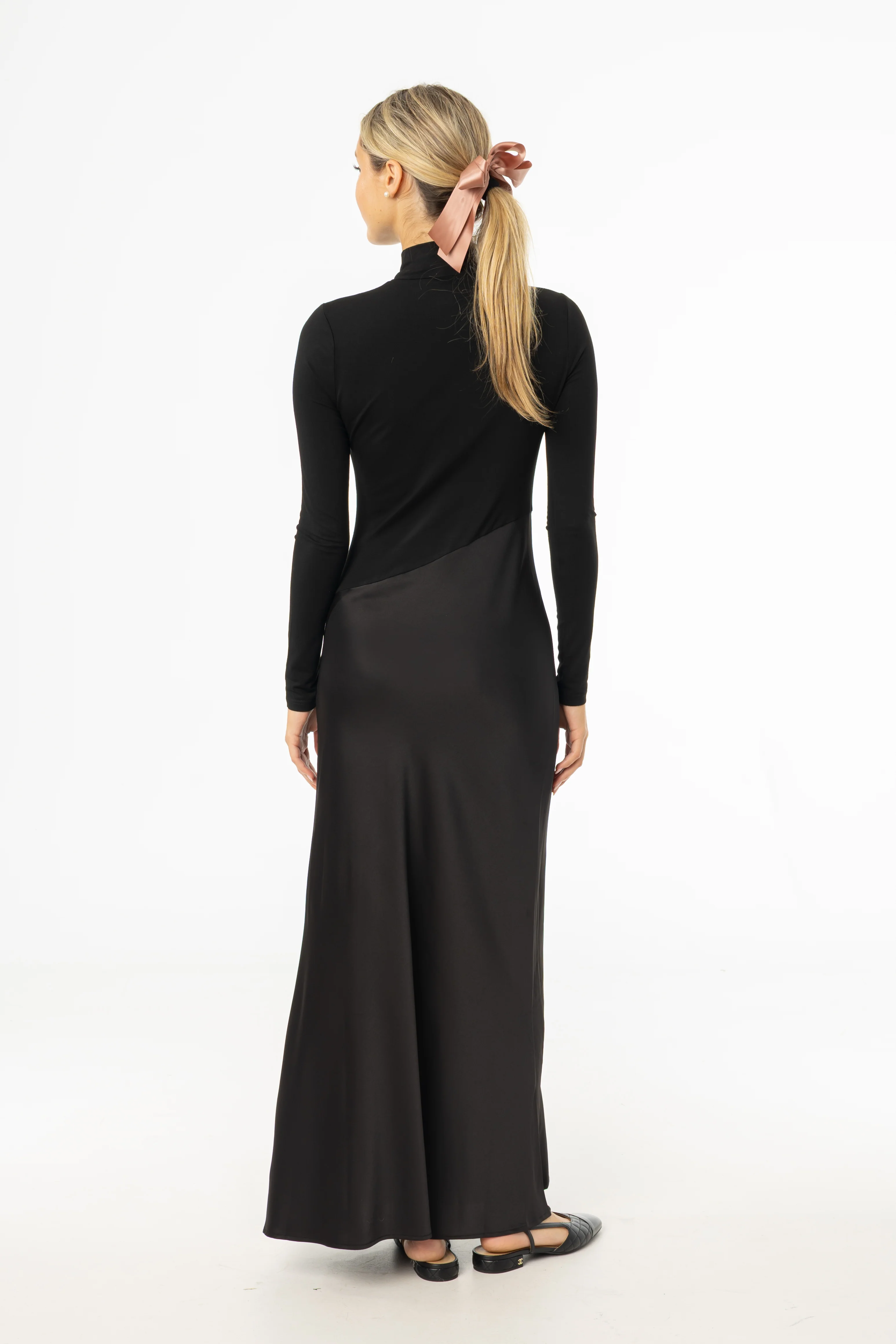 Black Combo Mock Neck Maxi Dress - KJDHW