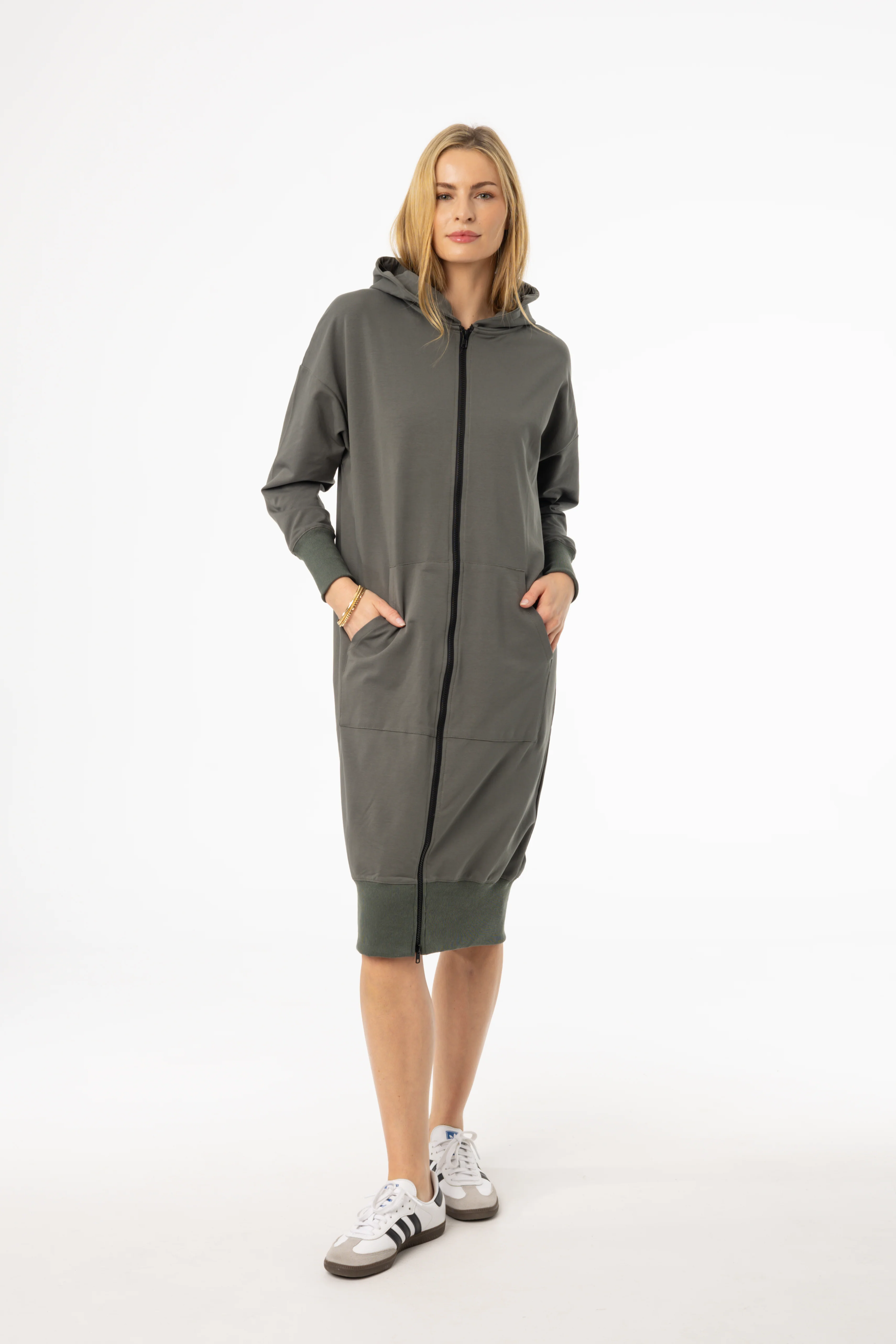 Sea Green Zipper Sweatshirt Dress - KJDHW