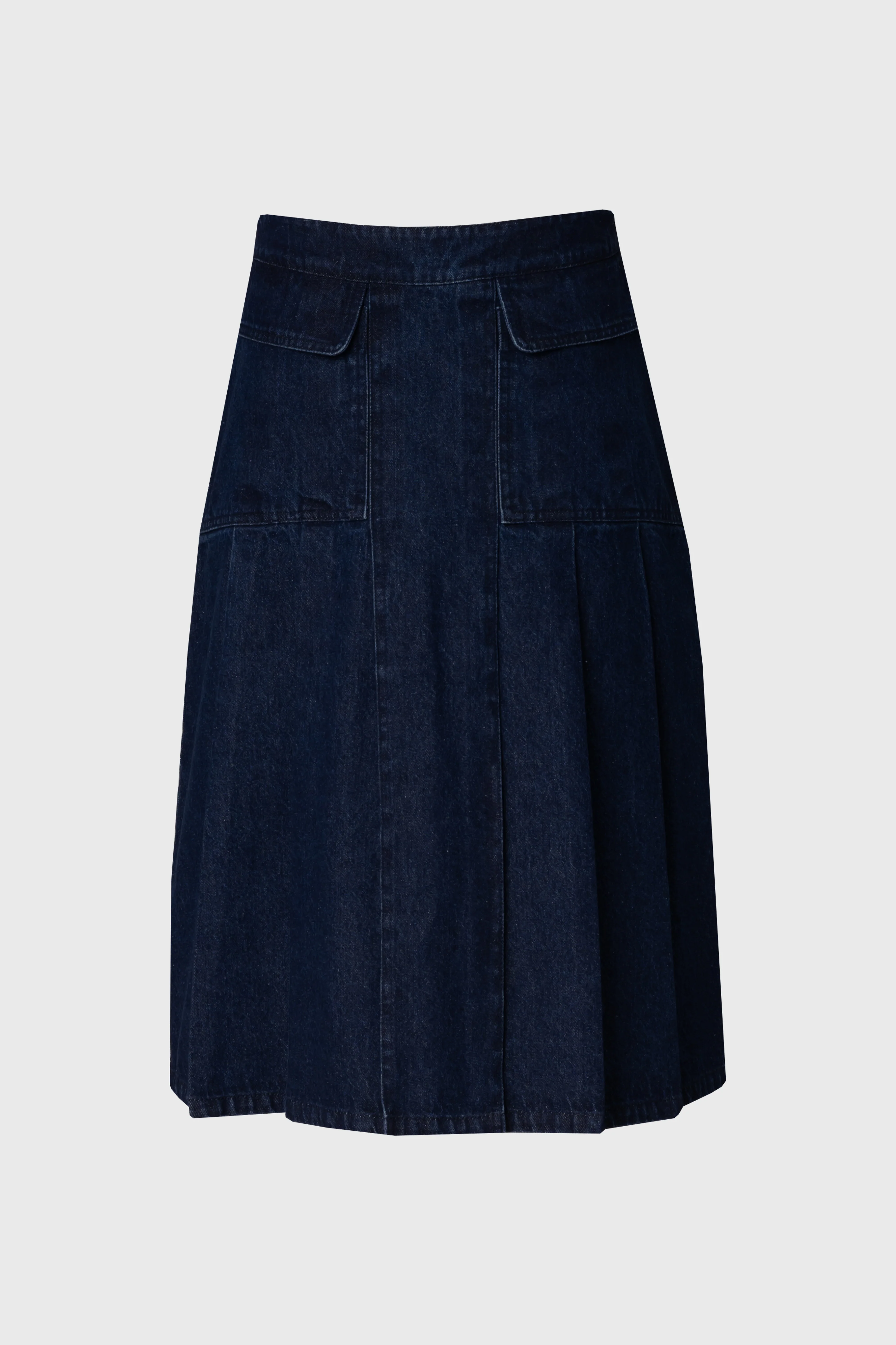 Blue Half Pleat Cargo Denim Skirt - KJDHW