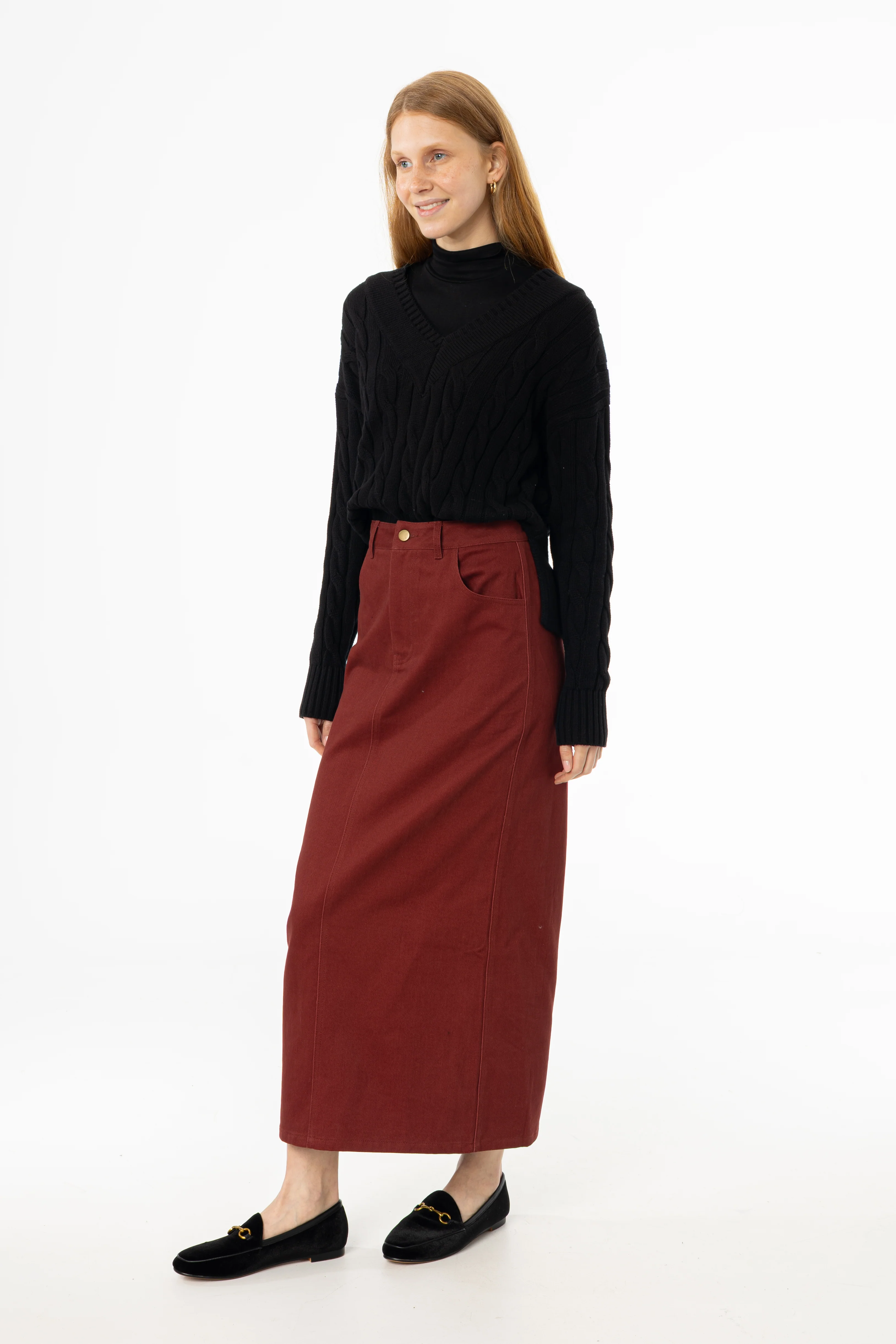 Burgundy Everyday Denim Skirt - KJDHW