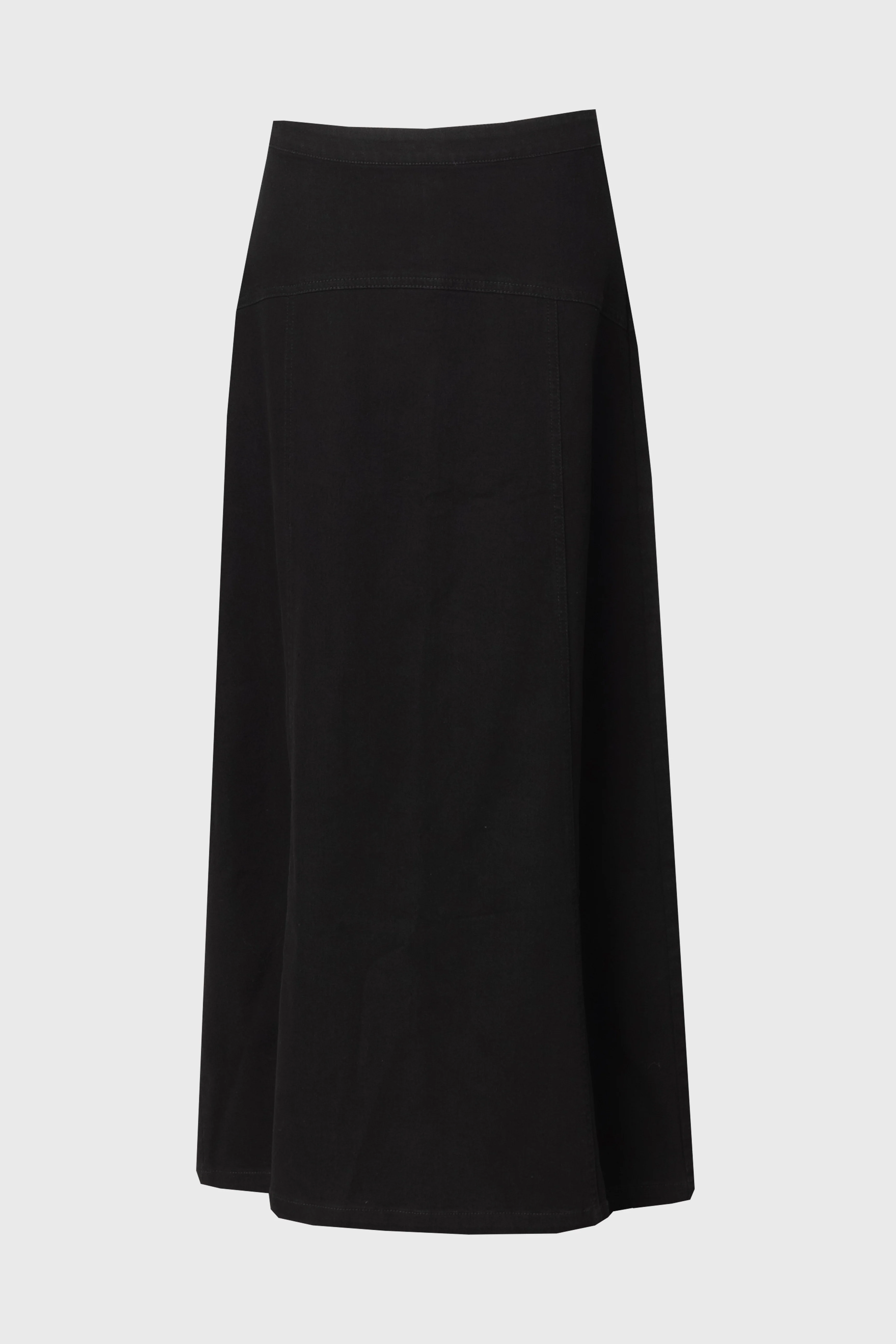 Black Yoke Seam Denim Skirt - KJDHW