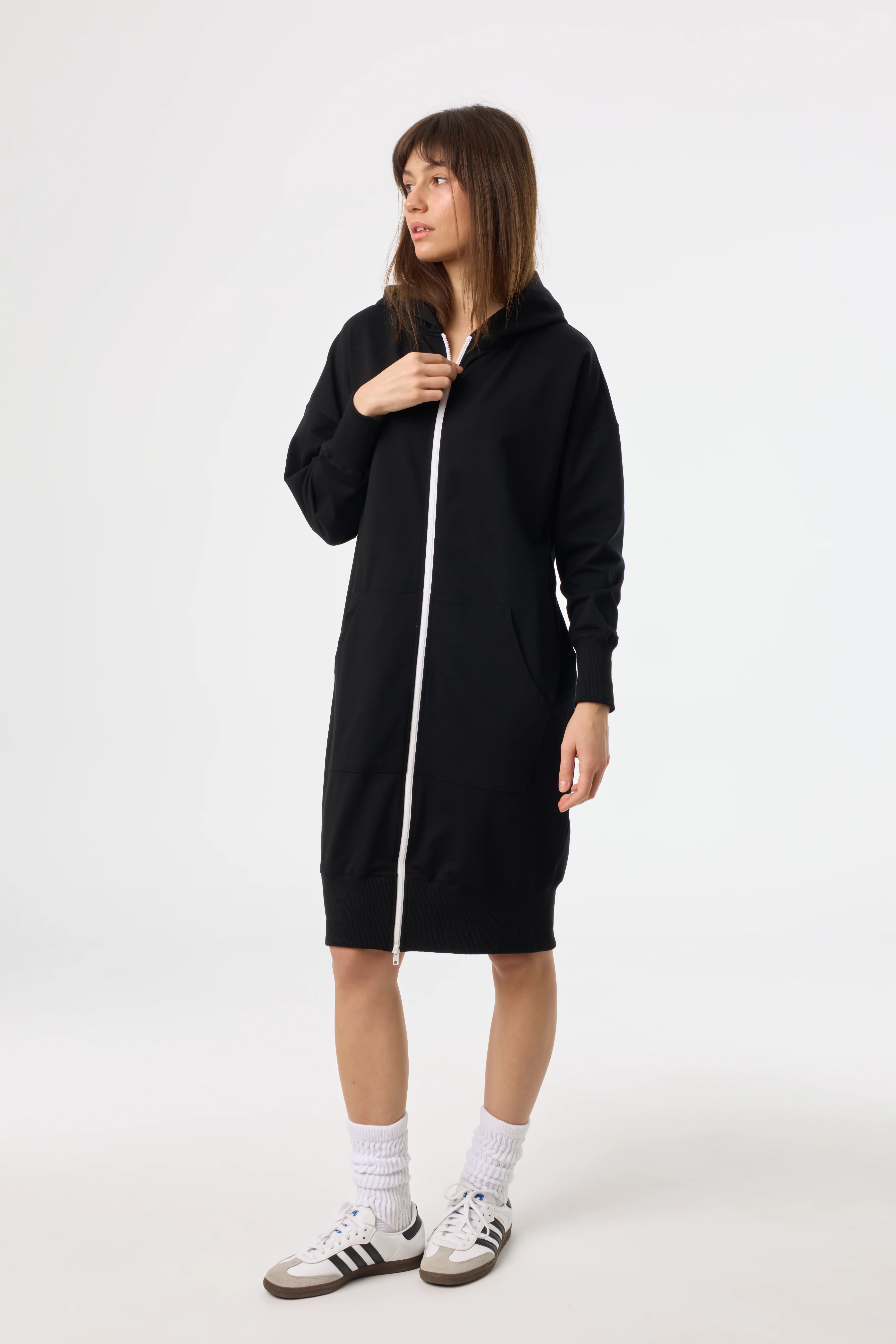 Black and White Zipper Sweatshirt Dress - KJDHW