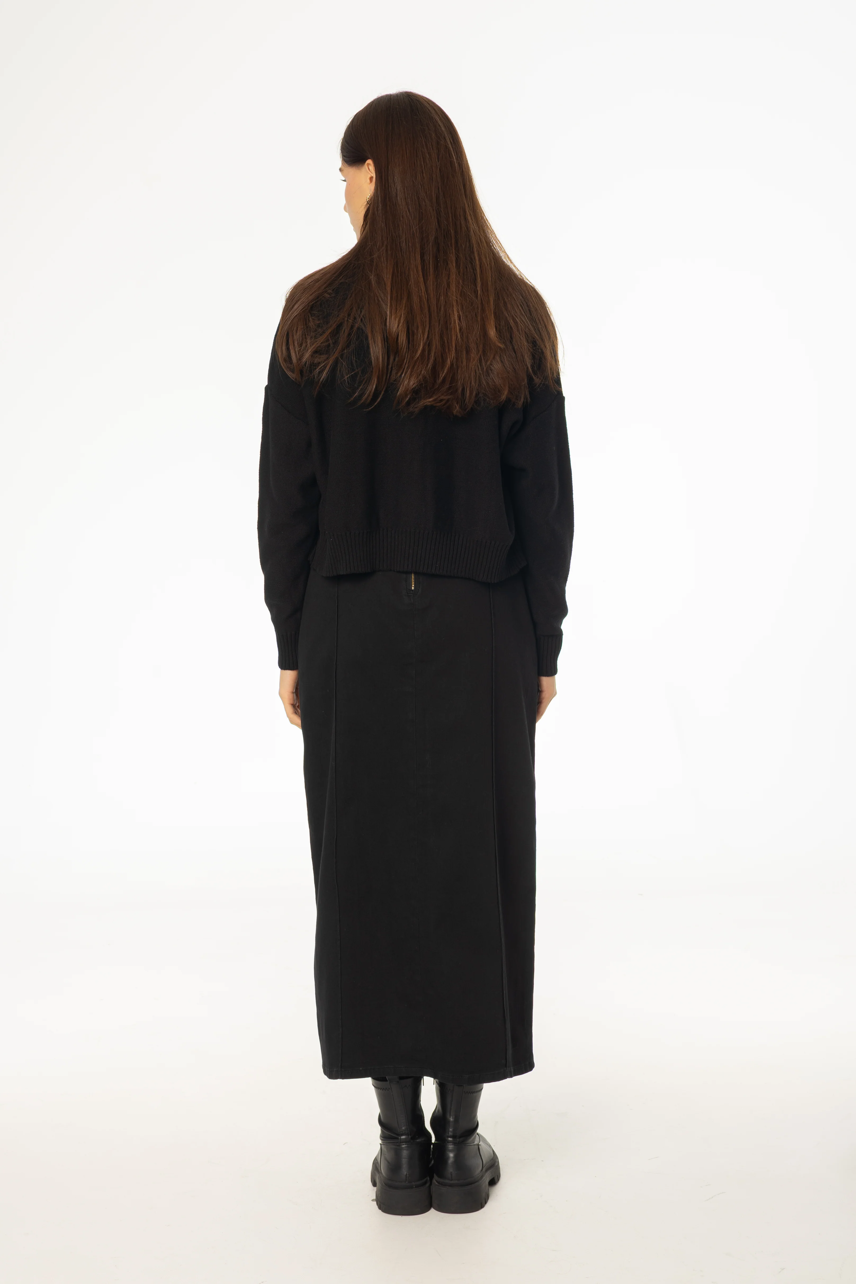 Black Straight Denim Maxi Skirt - KJDHW