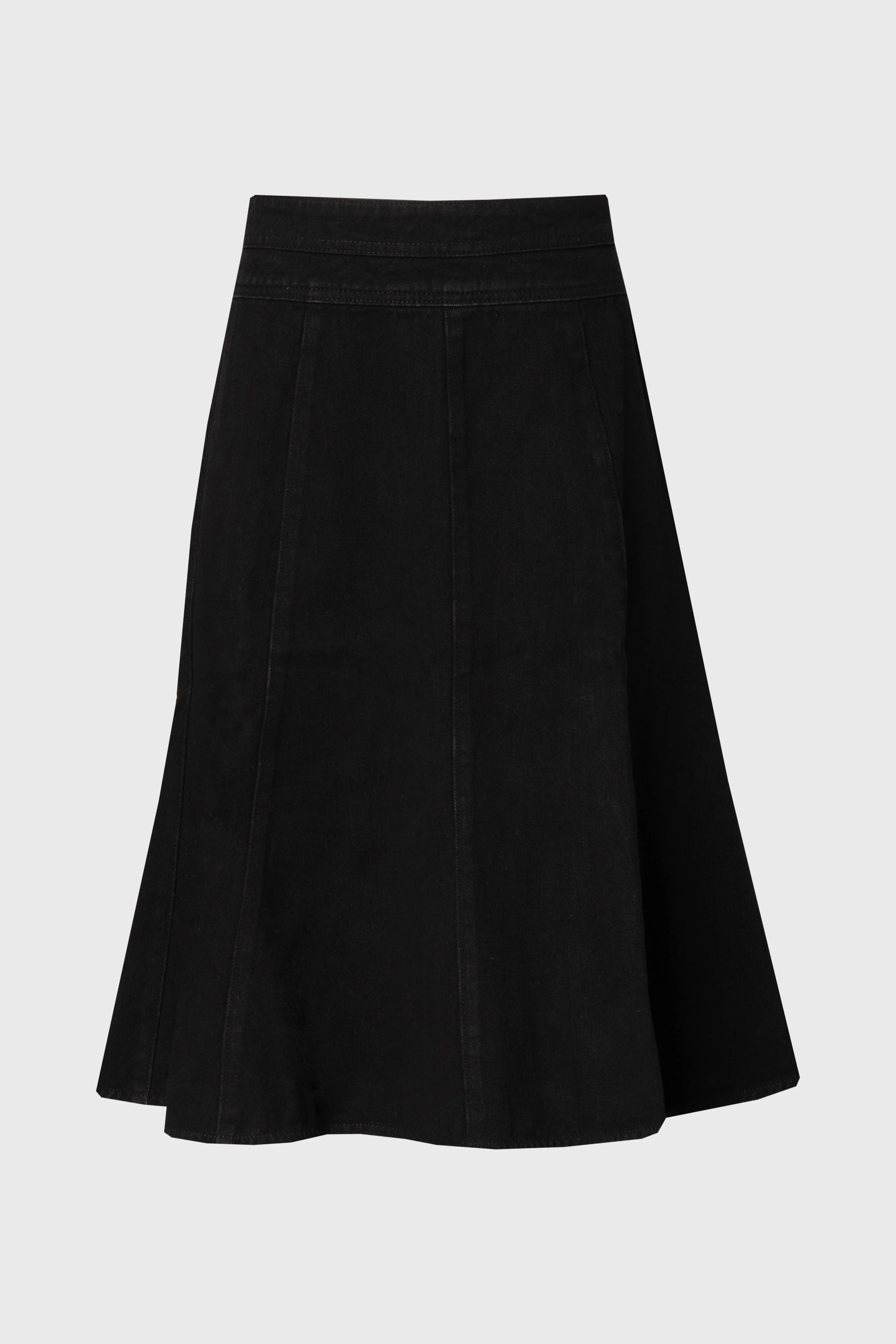 Black Flared Denim Skirt - KJDHW