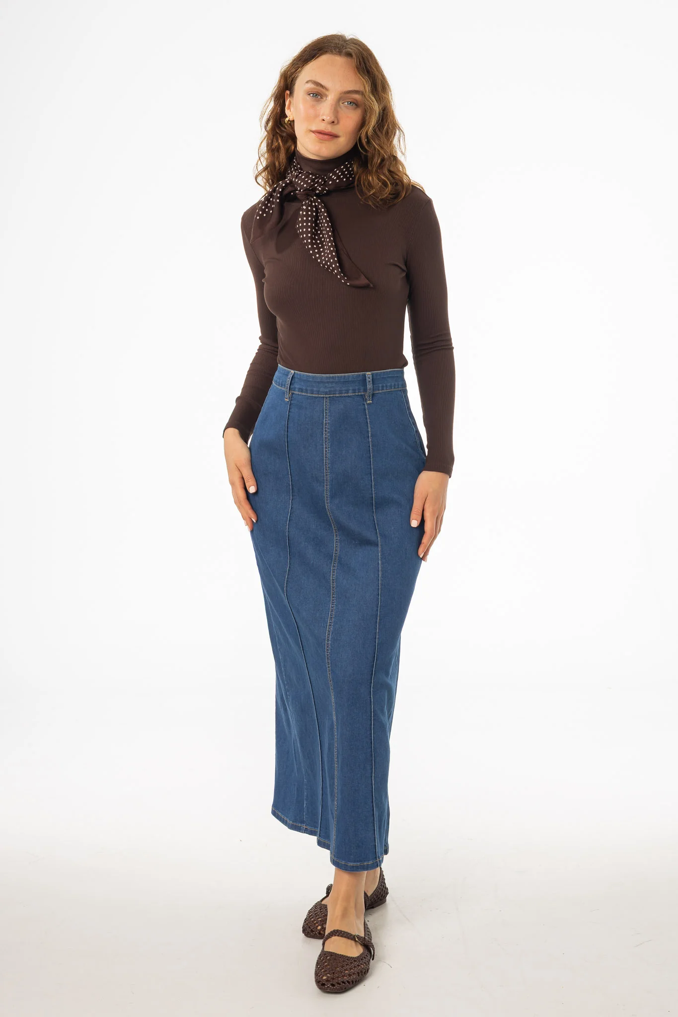 Dark Blue Straight Denim Maxi Skirt - KJDHW