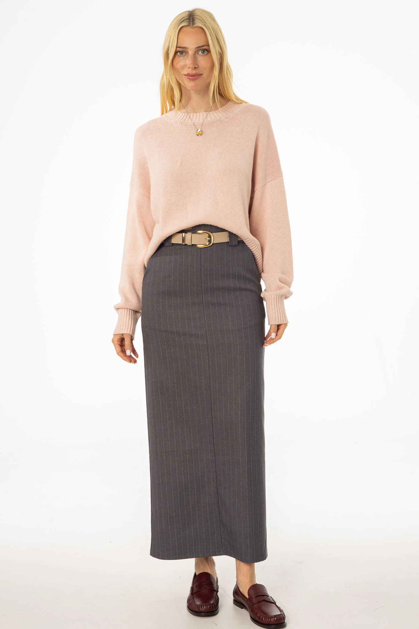 Heather Grey Pinstripe Everyday Skirt - KJDHW