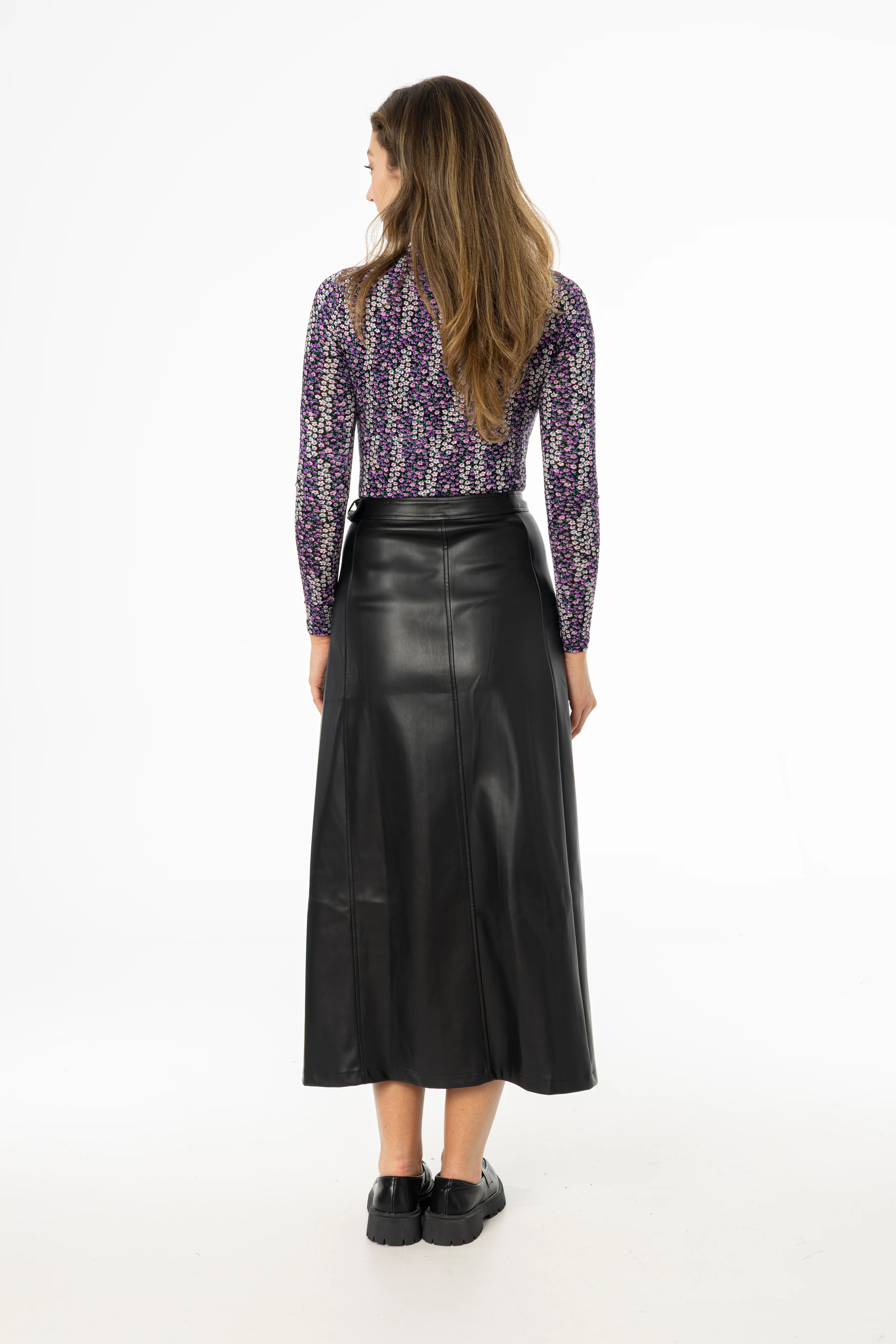Black Wrap Vegan Leather Maxi Skirt - KJDHW