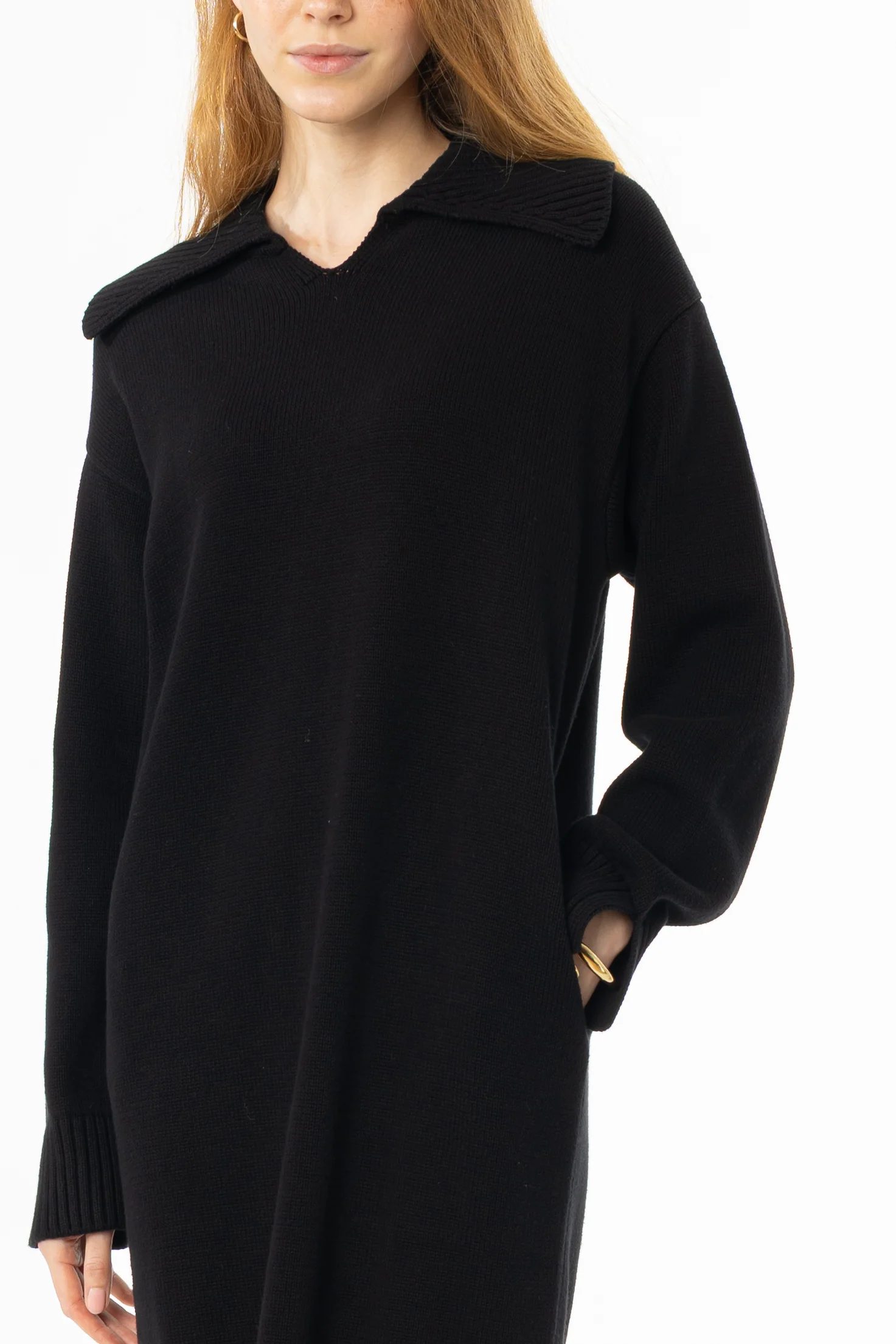 Black Knit Sweater Dress - KJDHW