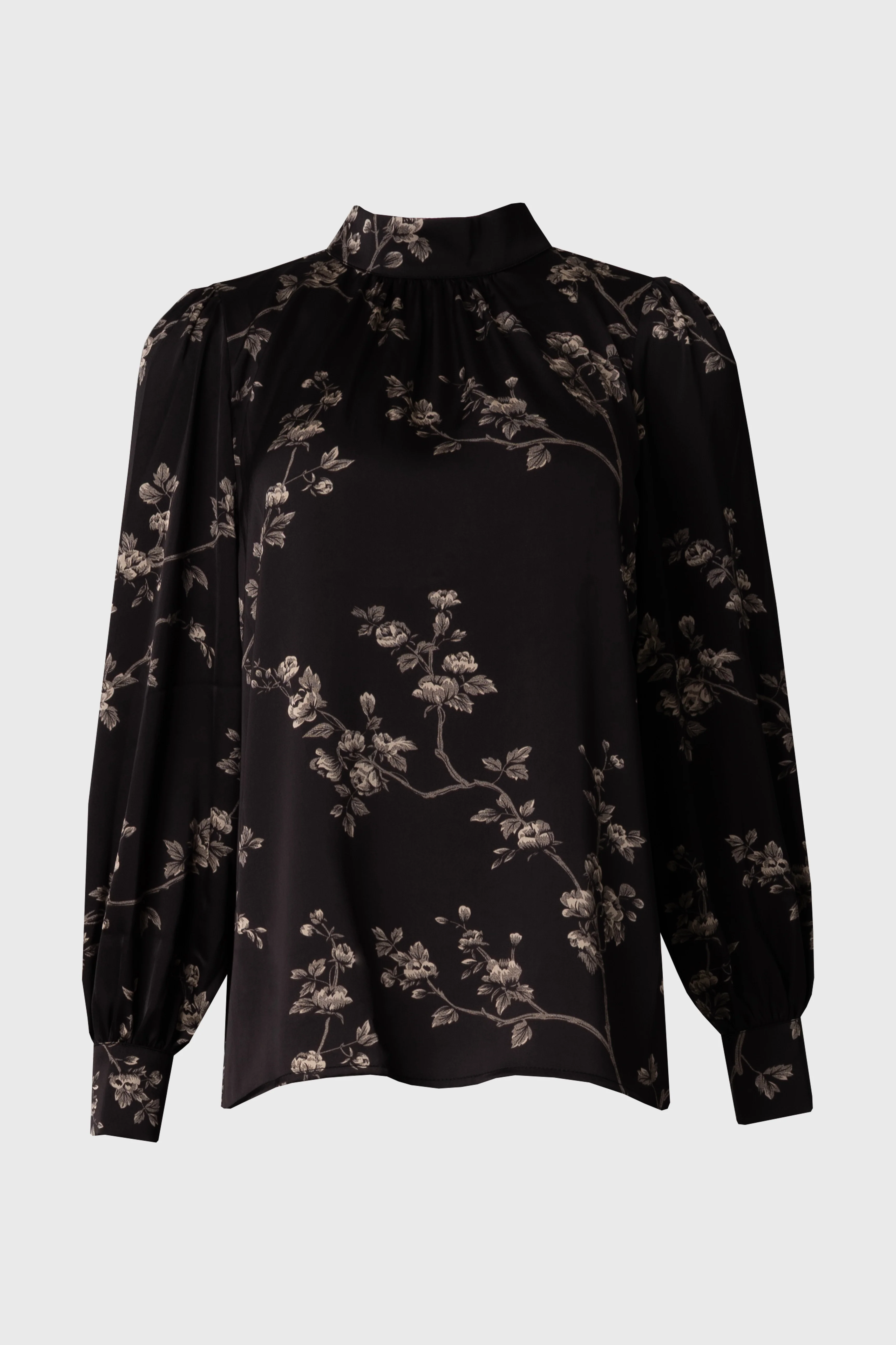 Black & Beige Mock Neck Blouse - KJDHW