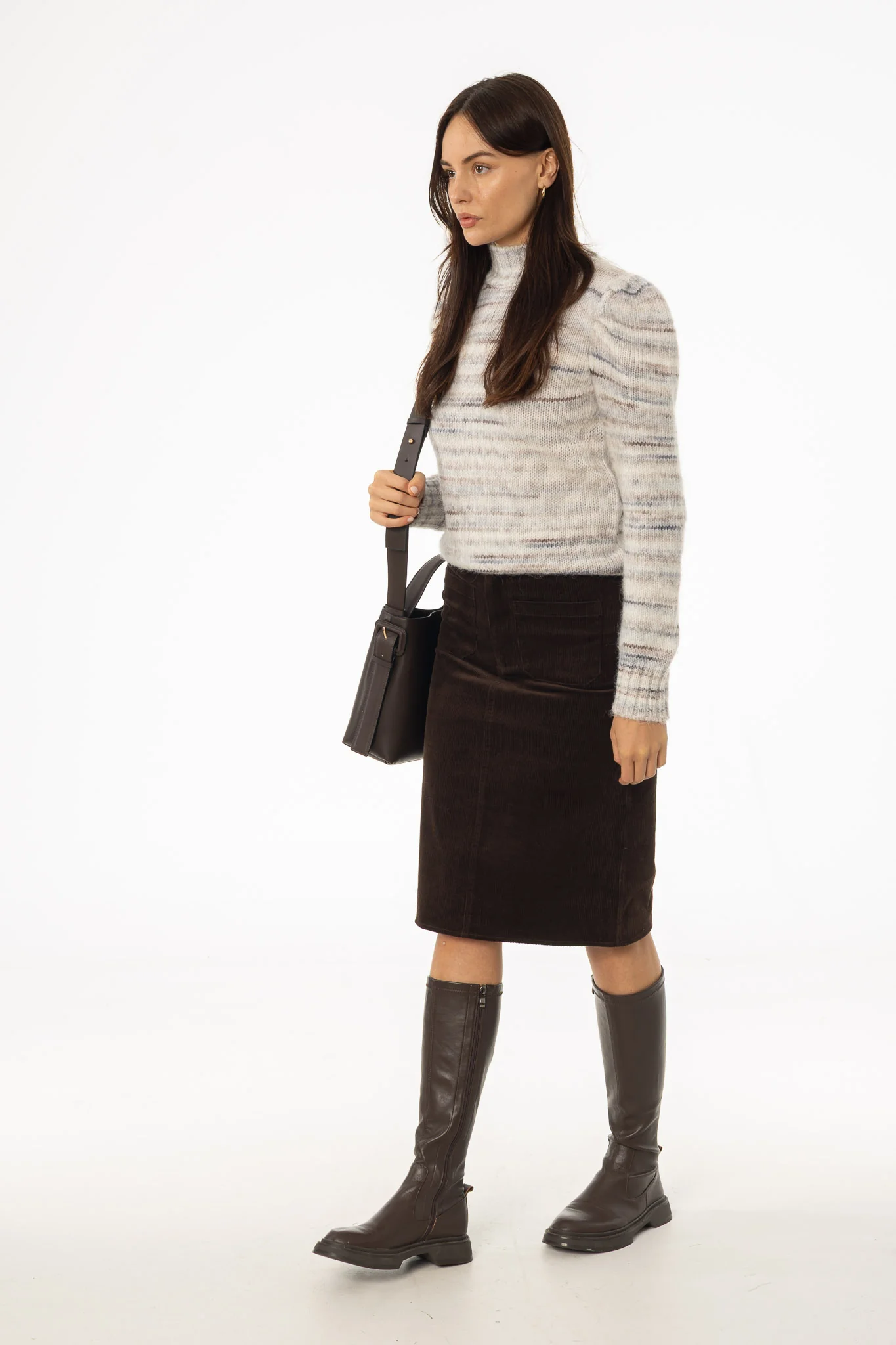 Brown Pocket Corduroy Pencil Skirt - KJDHW