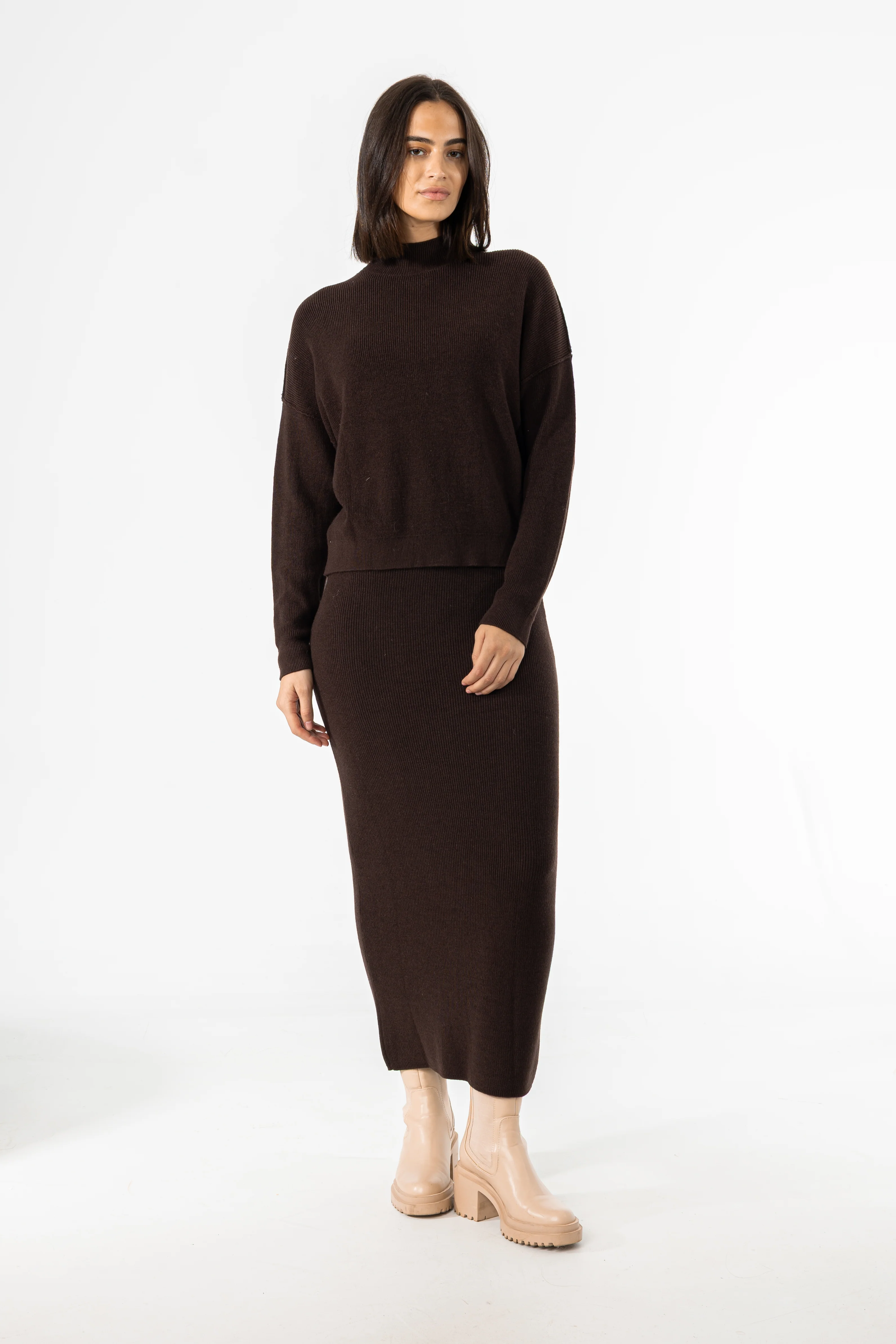 Brown Knit Maxi Skirt - KJDHW